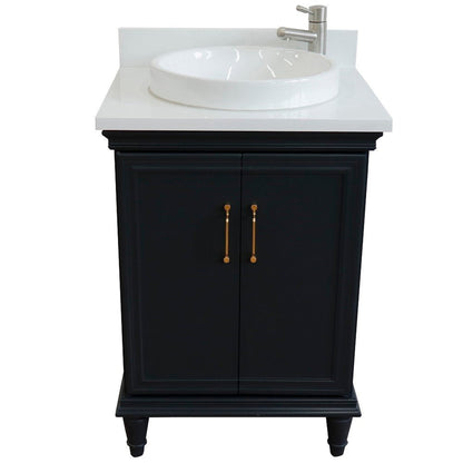 Bellaterra Home Forli 25" 2-Door 1-Drawer Dark Gray Freestanding Vanity Set With Ceramic Vessel Sink And White Quartz Top