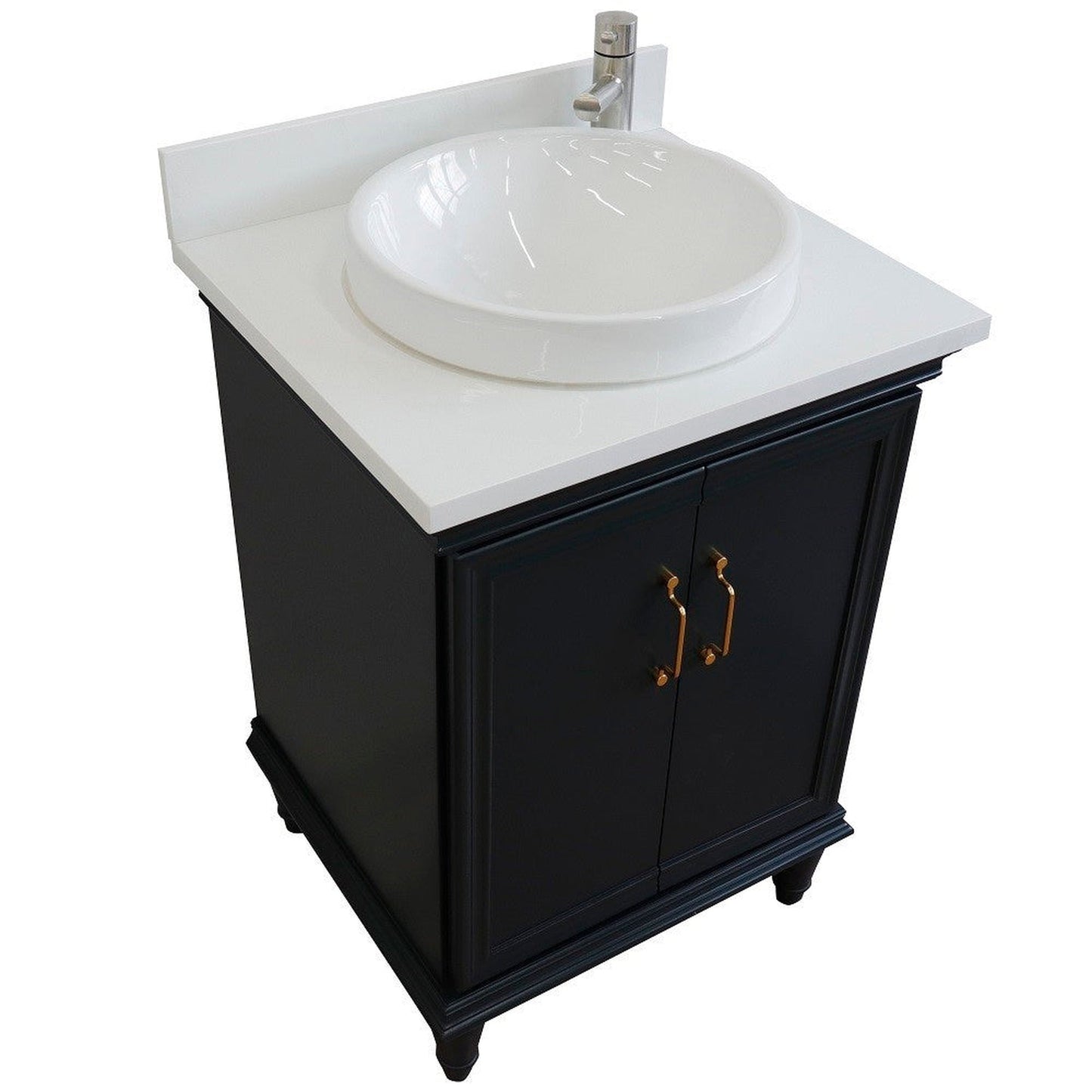 Bellaterra Home Forli 25" 2-Door 1-Drawer Dark Gray Freestanding Vanity Set With Ceramic Vessel Sink And White Quartz Top