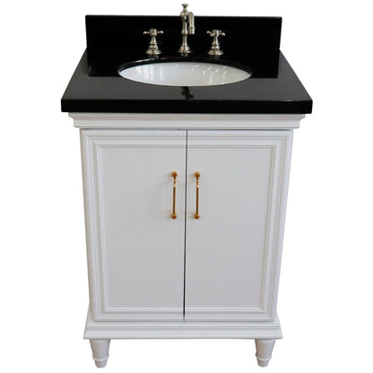 Bellaterra Home Forli 25" 2-Door 1-Drawer White Freestanding Vanity Set With Ceramic Undermount Oval Sink And Black Galaxy Granite Top