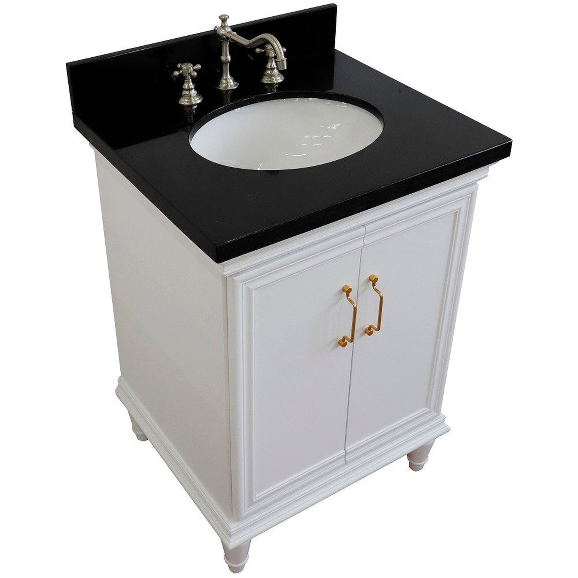 Bellaterra Home Forli 25" 2-Door 1-Drawer White Freestanding Vanity Set With Ceramic Undermount Oval Sink And Black Galaxy Granite Top