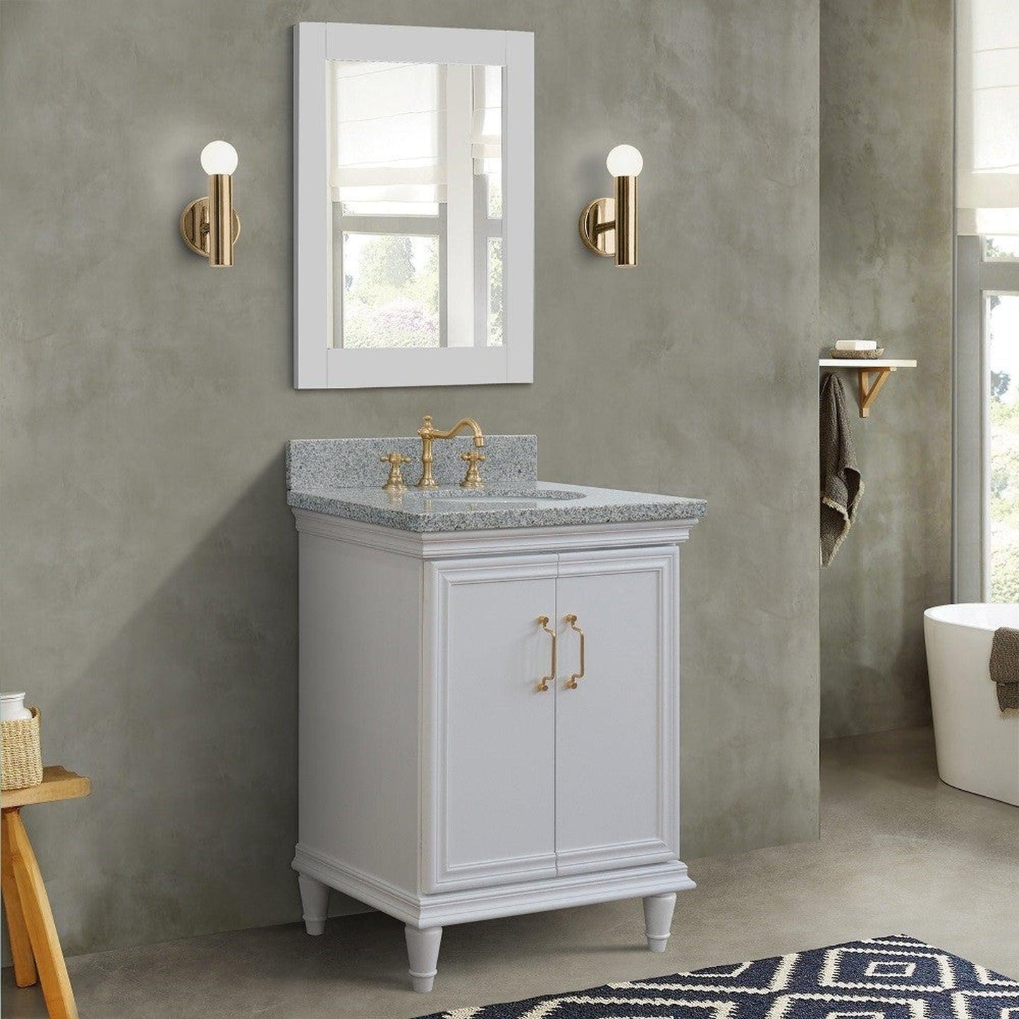 Bellaterra Home Forli 25" 2-Door 1-Drawer White Freestanding Vanity Set With Ceramic Undermount Oval Sink And Gray Granite Top
