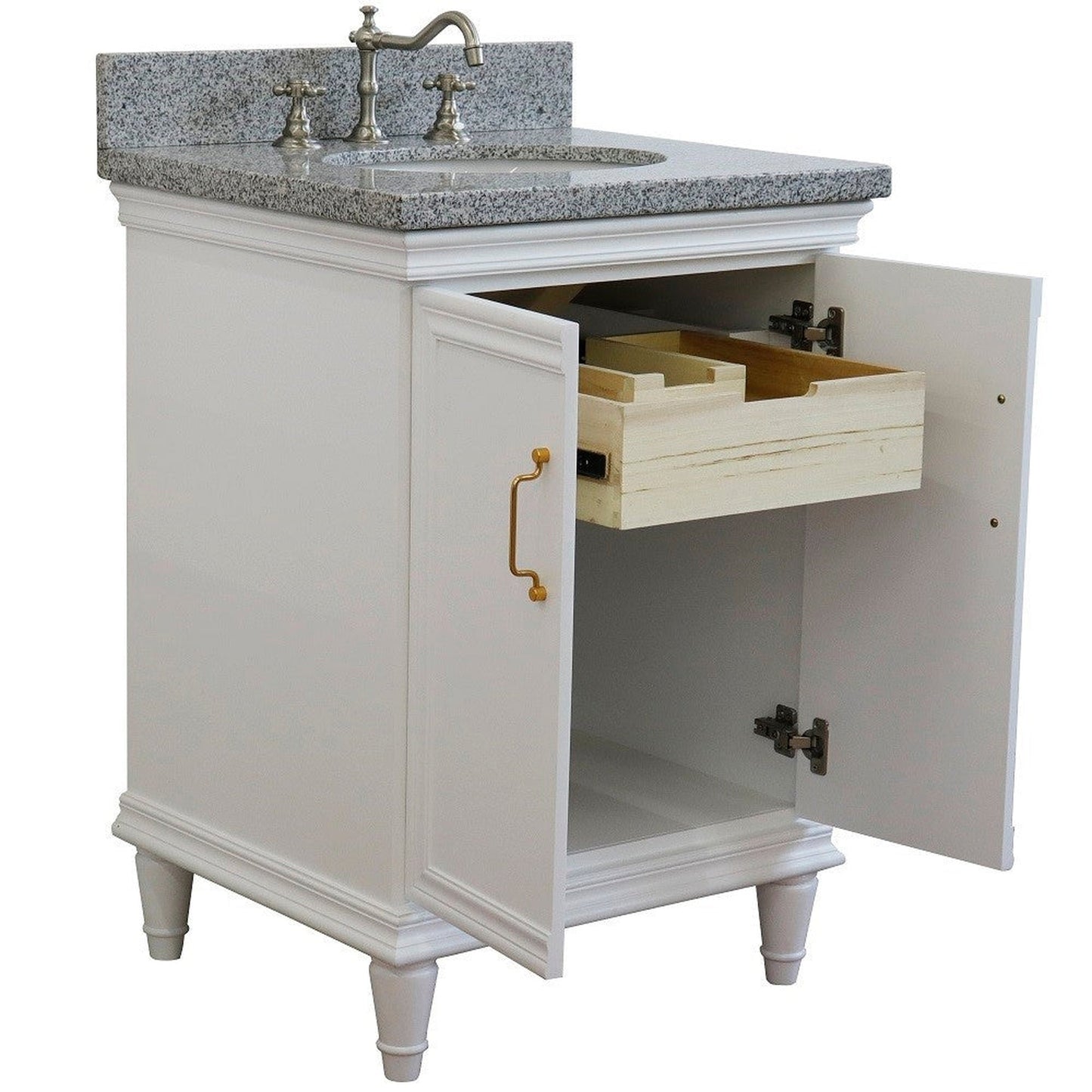 Bellaterra Home Forli 25" 2-Door 1-Drawer White Freestanding Vanity Set With Ceramic Undermount Oval Sink And Gray Granite Top