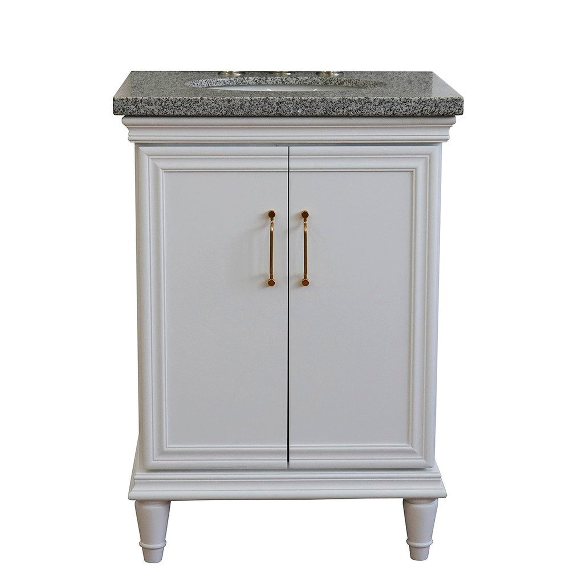 Bellaterra Home Forli 25" 2-Door 1-Drawer White Freestanding Vanity Set With Ceramic Undermount Oval Sink And Gray Granite Top