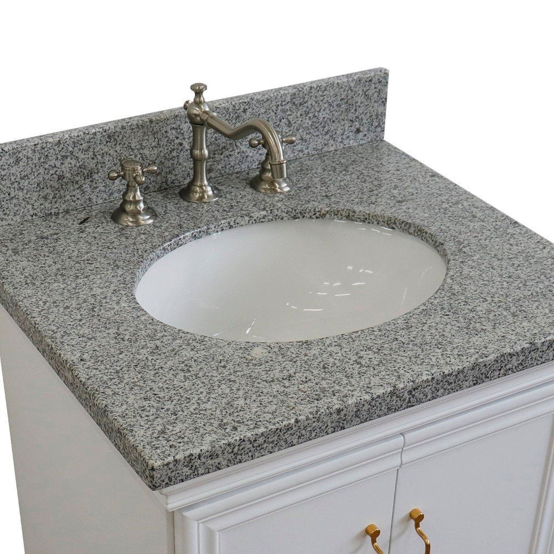 Bellaterra Home Forli 25" 2-Door 1-Drawer White Freestanding Vanity Set With Ceramic Undermount Oval Sink And Gray Granite Top