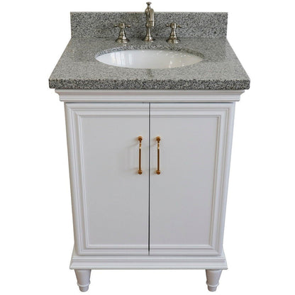 Bellaterra Home Forli 25" 2-Door 1-Drawer White Freestanding Vanity Set With Ceramic Undermount Oval Sink And Gray Granite Top