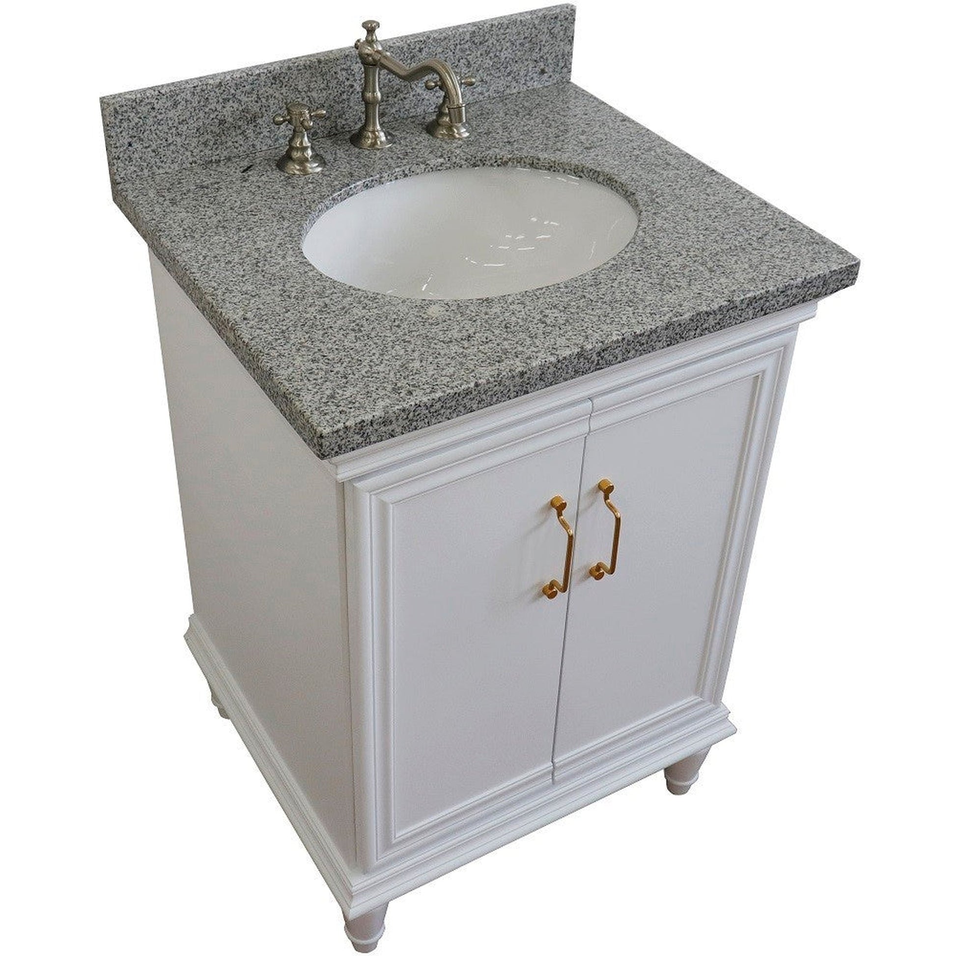 Bellaterra Home Forli 25" 2-Door 1-Drawer White Freestanding Vanity Set With Ceramic Undermount Oval Sink And Gray Granite Top