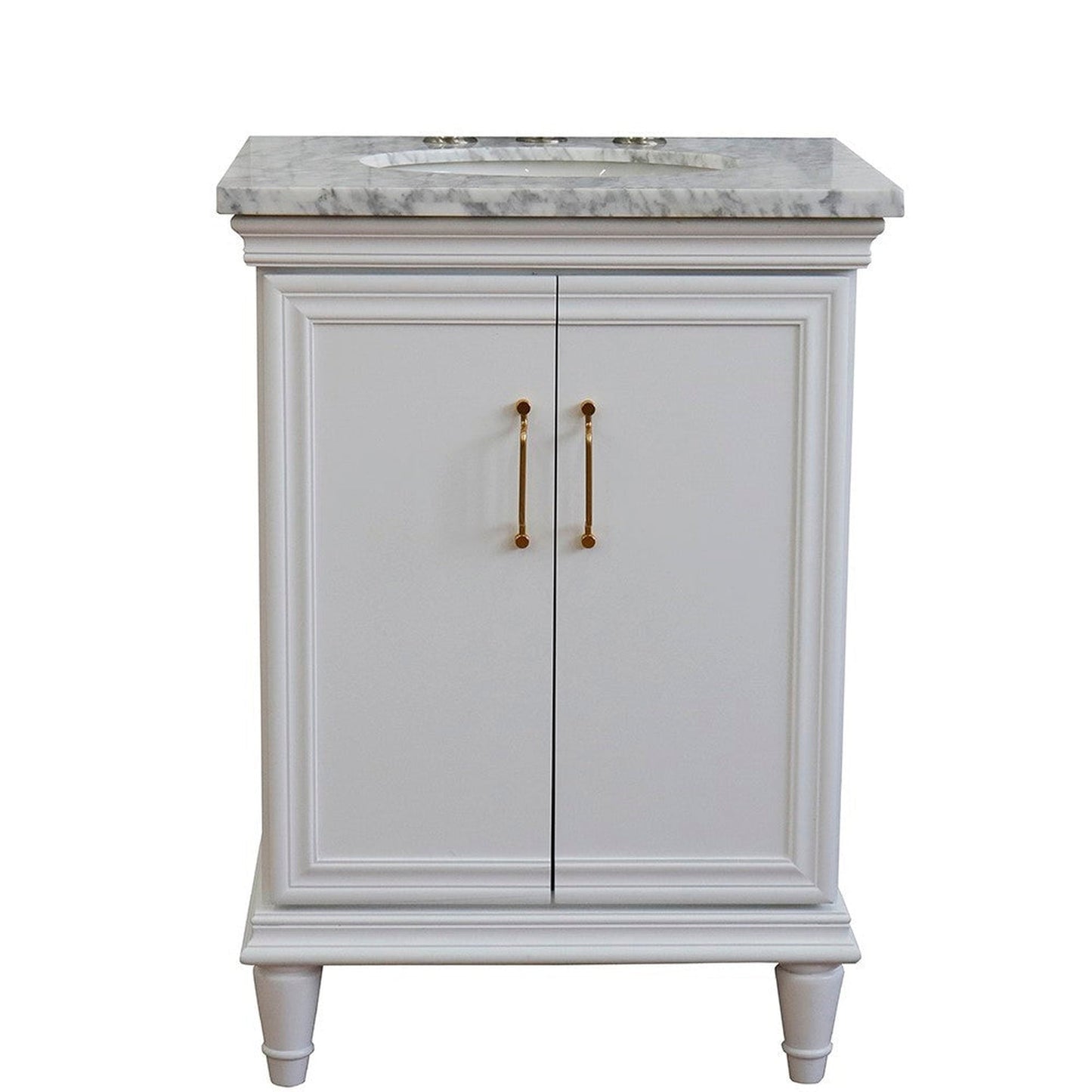 Bellaterra Home Forli 25" 2-Door 1-Drawer White Freestanding Vanity Set With Ceramic Undermount Oval Sink And White Carrara Marble Top