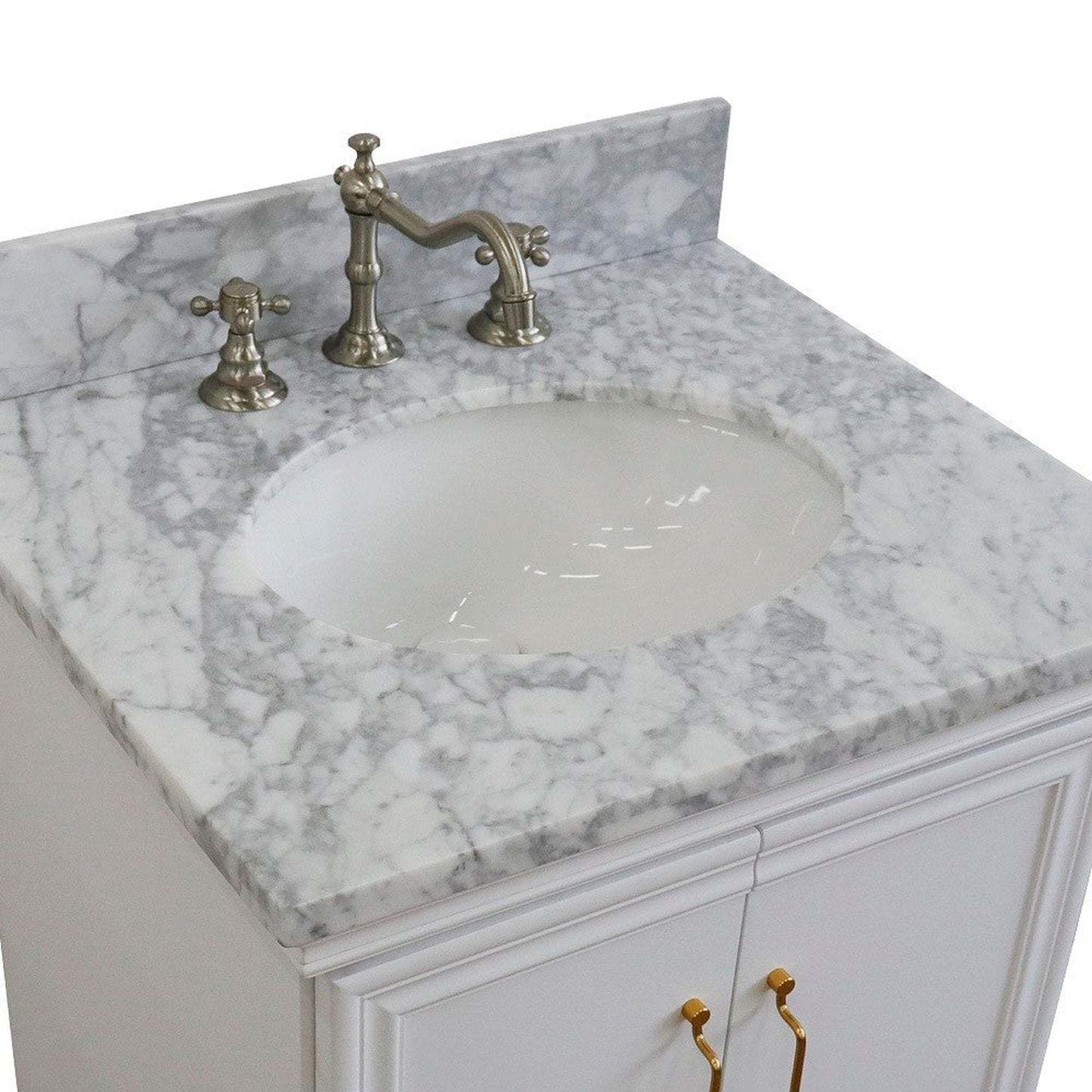 Bellaterra Home Forli 25" 2-Door 1-Drawer White Freestanding Vanity Set With Ceramic Undermount Oval Sink And White Carrara Marble Top