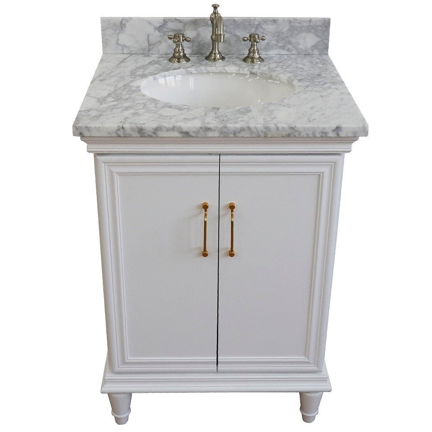 Bellaterra Home Forli 25" 2-Door 1-Drawer White Freestanding Vanity Set With Ceramic Undermount Oval Sink And White Carrara Marble Top