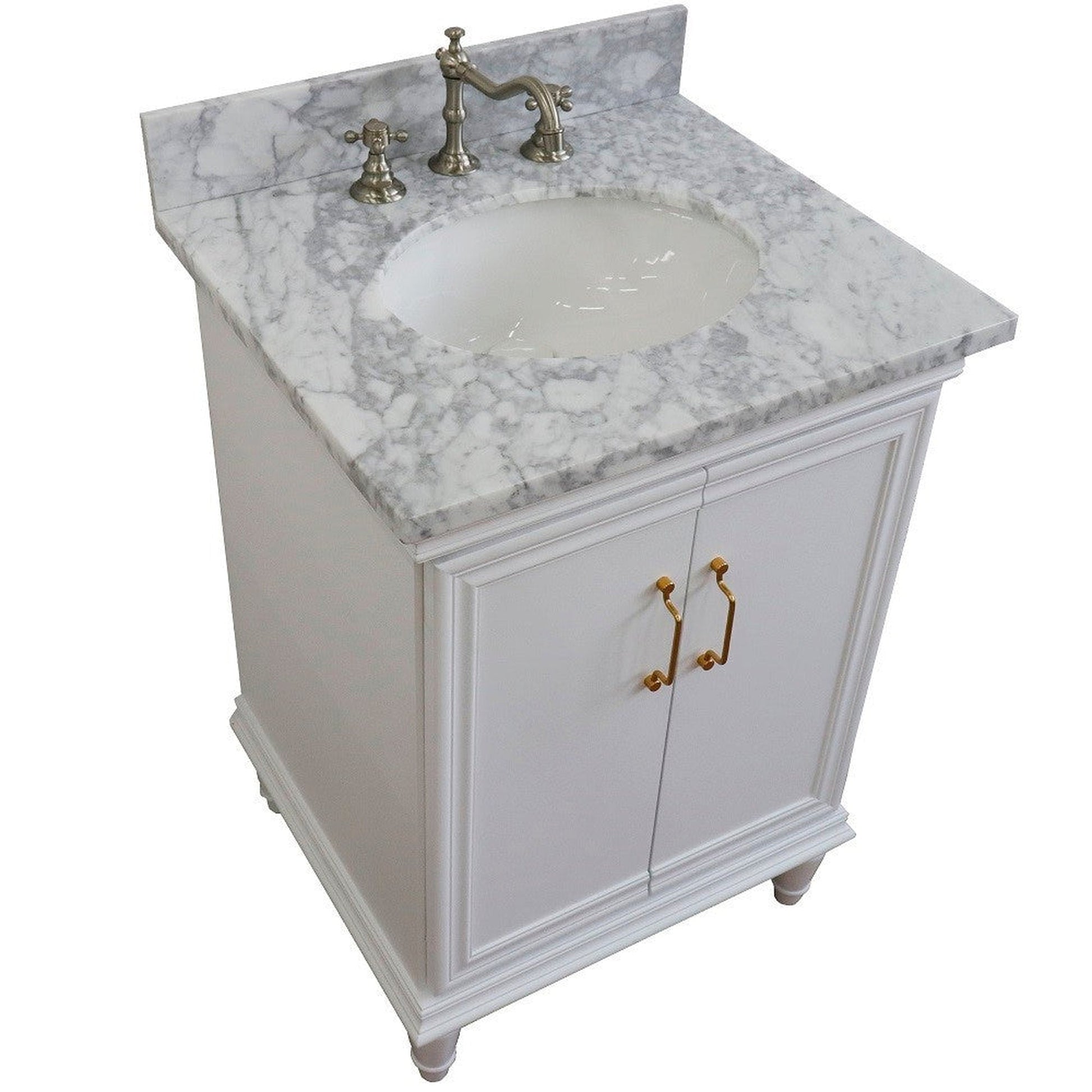 Bellaterra Home Forli 25" 2-Door 1-Drawer White Freestanding Vanity Set With Ceramic Undermount Oval Sink And White Carrara Marble Top