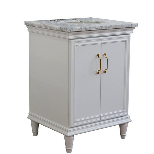 Bellaterra Home Forli 25" 2-Door 1-Drawer White Freestanding Vanity Set With Ceramic Undermount Oval Sink And White Carrara Marble Top