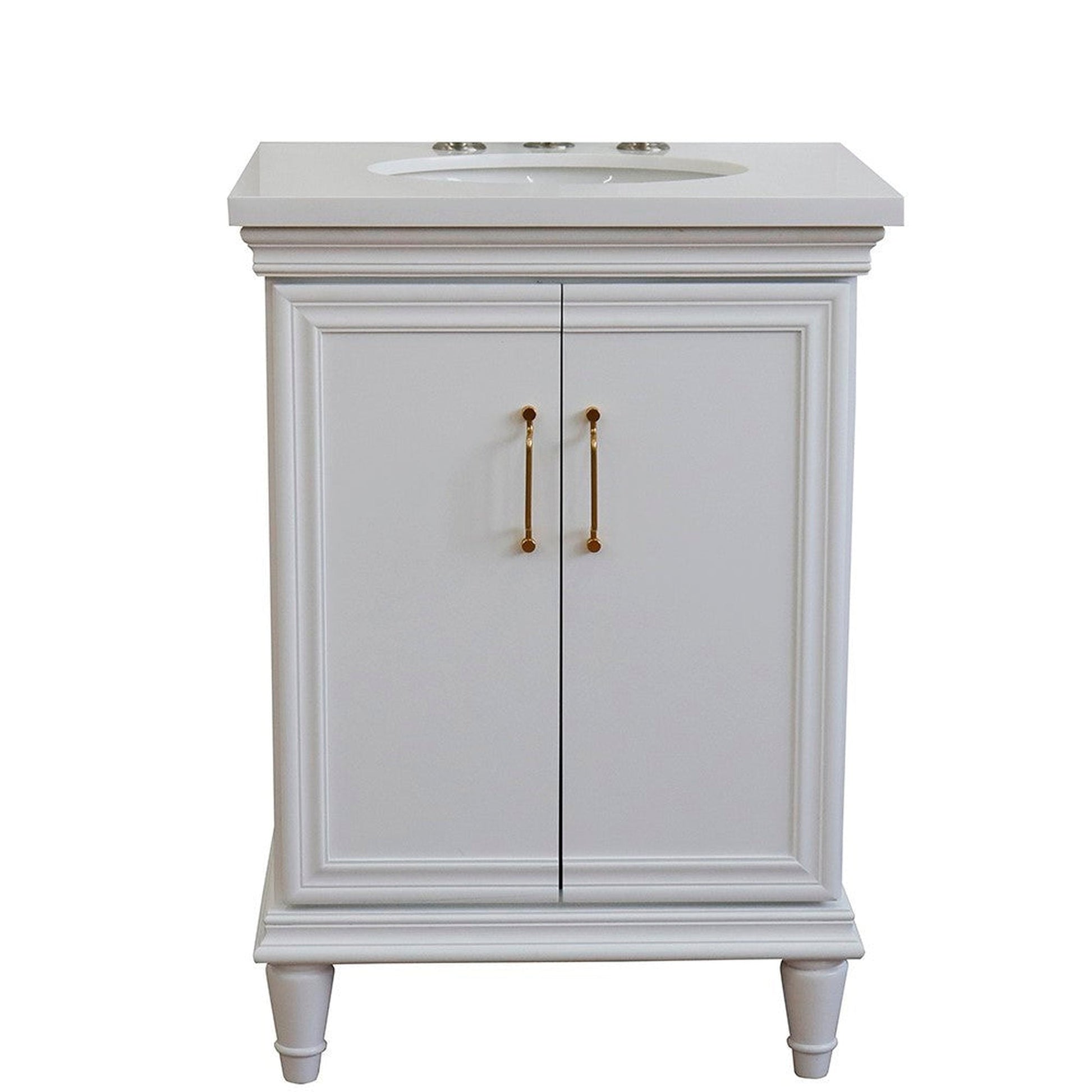 Bellaterra Home Forli 25" 2-Door 1-Drawer White Freestanding Vanity Set With Ceramic Undermount Oval Sink And White Quartz Top