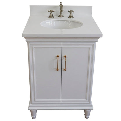 Bellaterra Home Forli 25" 2-Door 1-Drawer White Freestanding Vanity Set With Ceramic Undermount Oval Sink And White Quartz Top