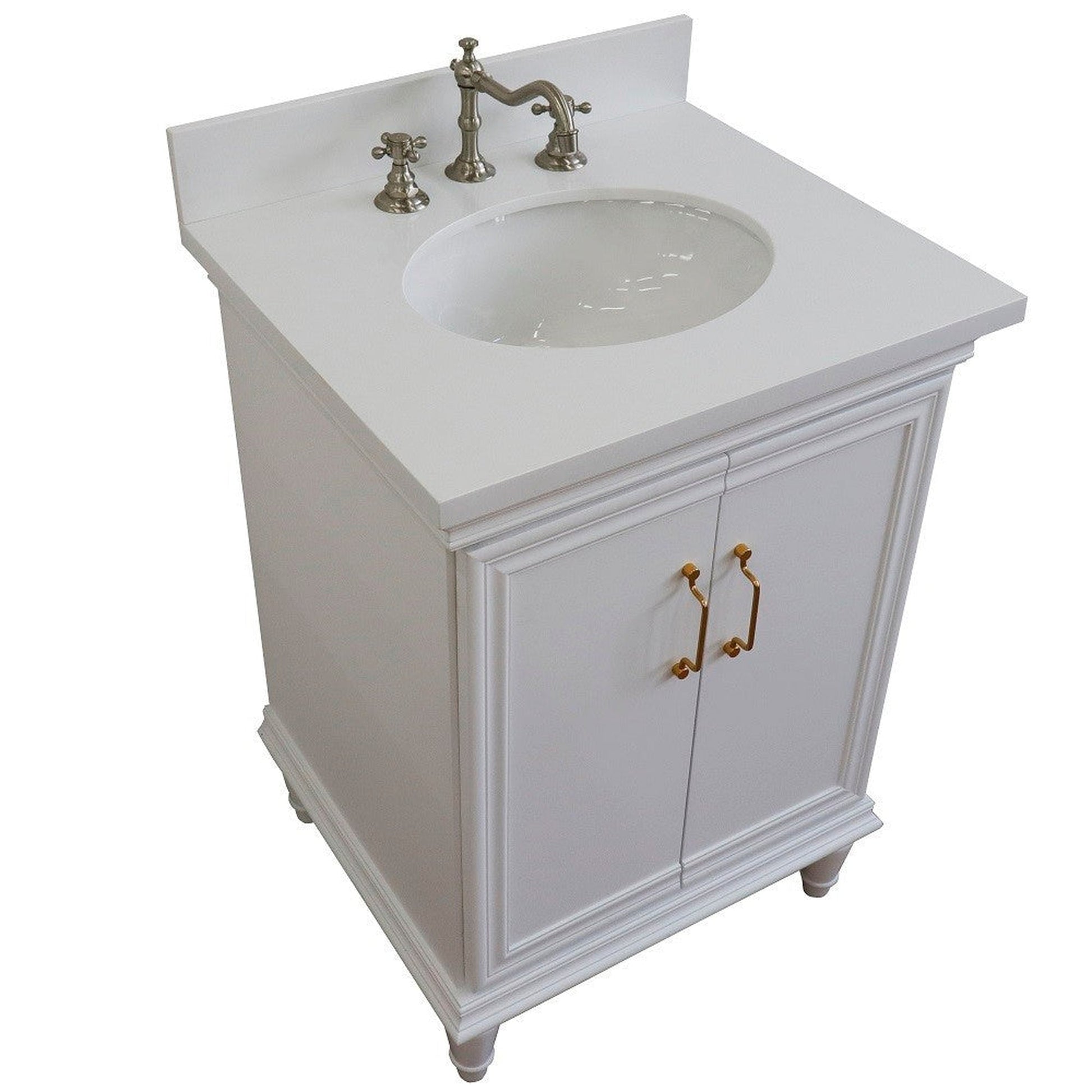 Bellaterra Home Forli 25" 2-Door 1-Drawer White Freestanding Vanity Set With Ceramic Undermount Oval Sink And White Quartz Top