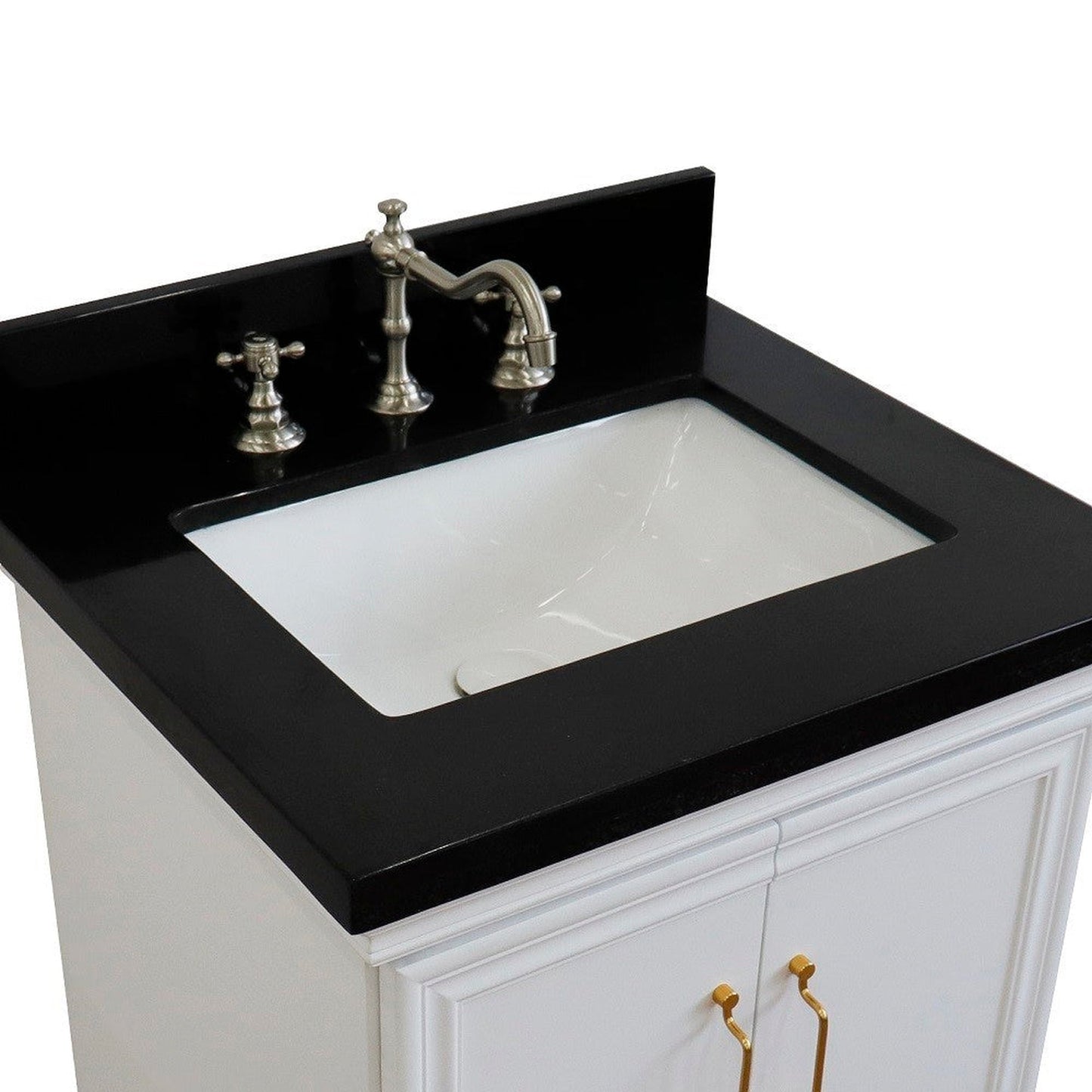 Bellaterra Home Forli 25" 2-Door 1-Drawer White Freestanding Vanity Set With Ceramic Undermount Rectangular Sink And Black Galaxy Granite Top