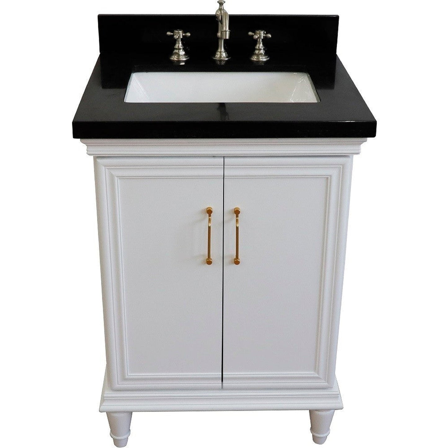 Bellaterra Home Forli 25" 2-Door 1-Drawer White Freestanding Vanity Set With Ceramic Undermount Rectangular Sink And Black Galaxy Granite Top