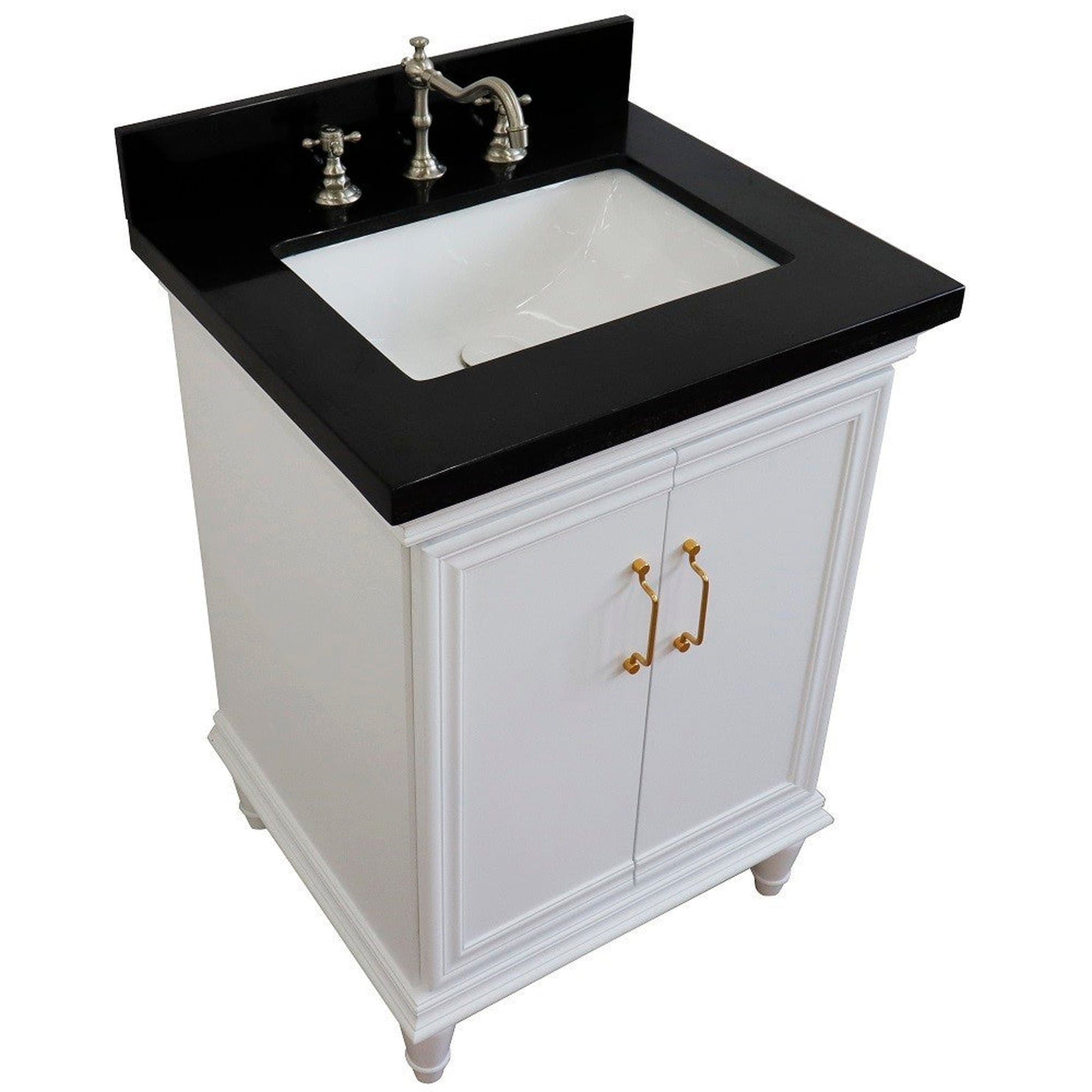 Bellaterra Home Forli 25" 2-Door 1-Drawer White Freestanding Vanity Set With Ceramic Undermount Rectangular Sink And Black Galaxy Granite Top