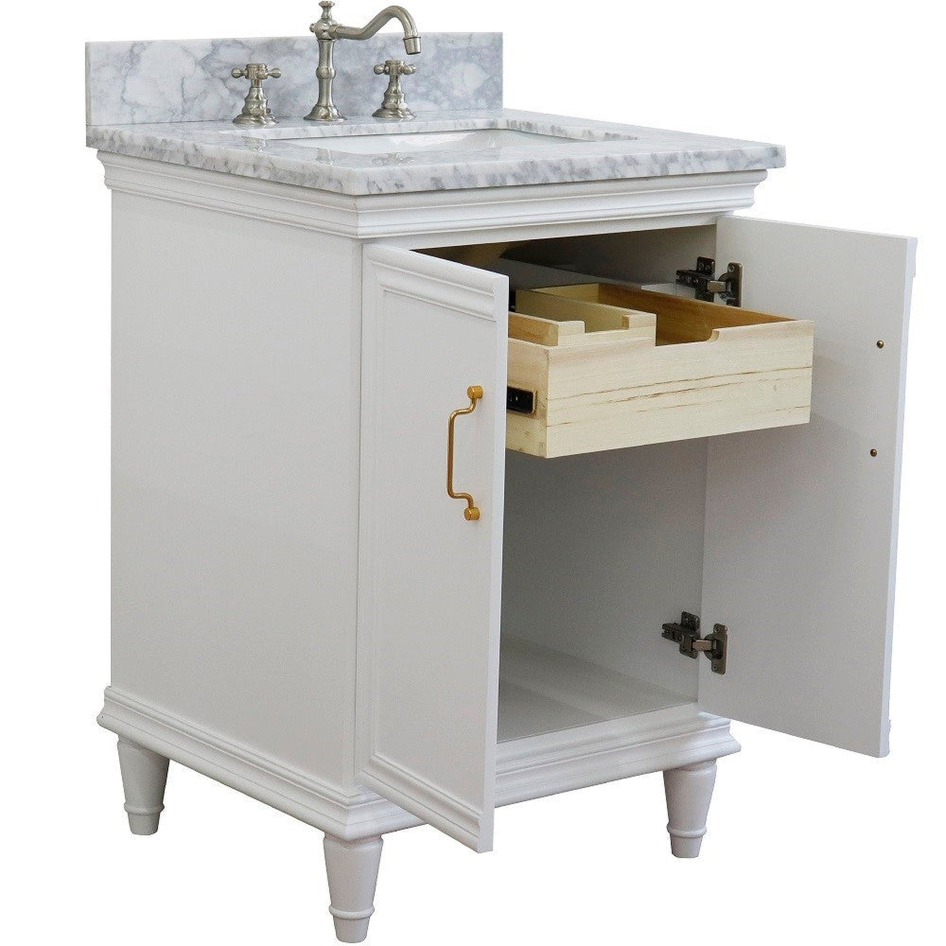 Bellaterra Home Forli 25" 2-Door 1-Drawer White Freestanding Vanity Set With Ceramic Undermount Rectangular Sink And White Carrara Marble Top