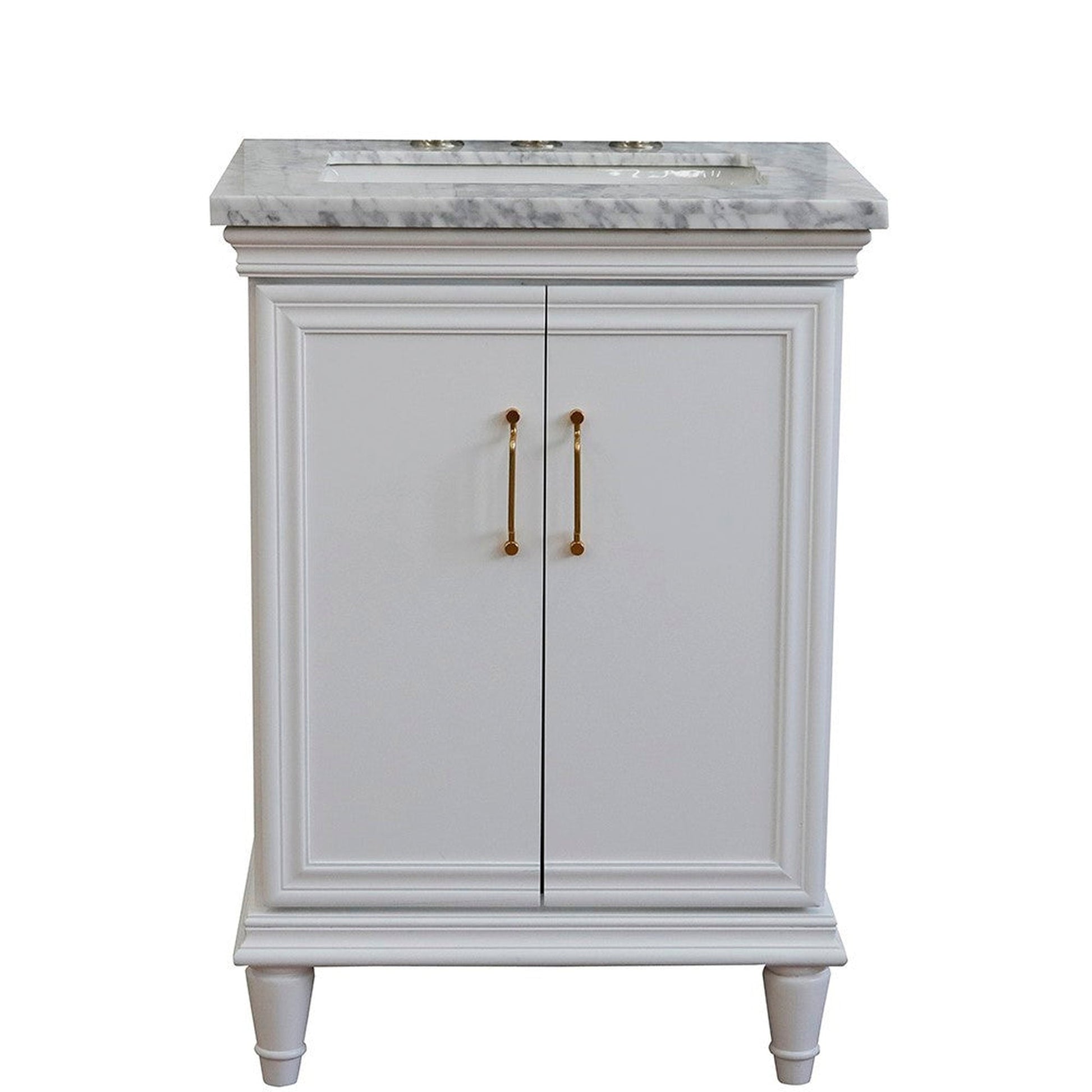 Bellaterra Home Forli 25" 2-Door 1-Drawer White Freestanding Vanity Set With Ceramic Undermount Rectangular Sink And White Carrara Marble Top