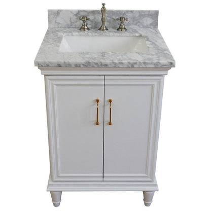 Bellaterra Home Forli 25" 2-Door 1-Drawer White Freestanding Vanity Set With Ceramic Undermount Rectangular Sink And White Carrara Marble Top