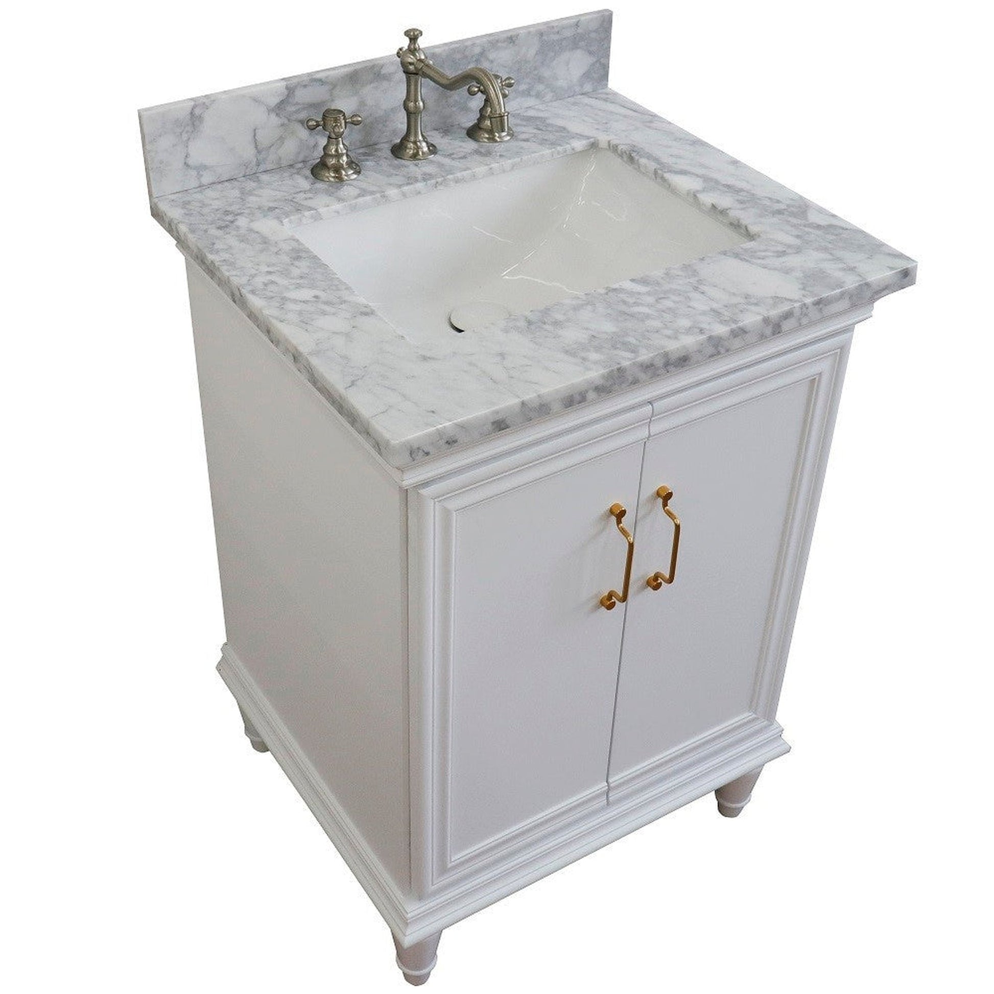 Bellaterra Home Forli 25" 2-Door 1-Drawer White Freestanding Vanity Set With Ceramic Undermount Rectangular Sink And White Carrara Marble Top