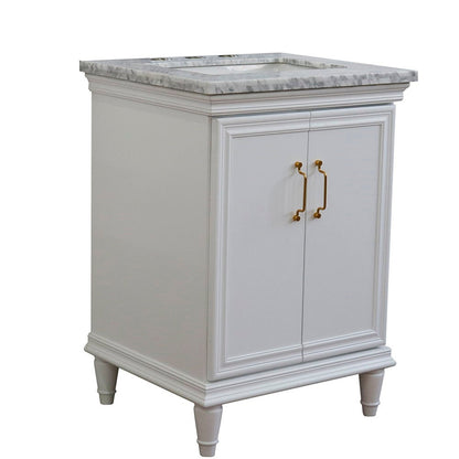 Bellaterra Home Forli 25" 2-Door 1-Drawer White Freestanding Vanity Set With Ceramic Undermount Rectangular Sink And White Carrara Marble Top