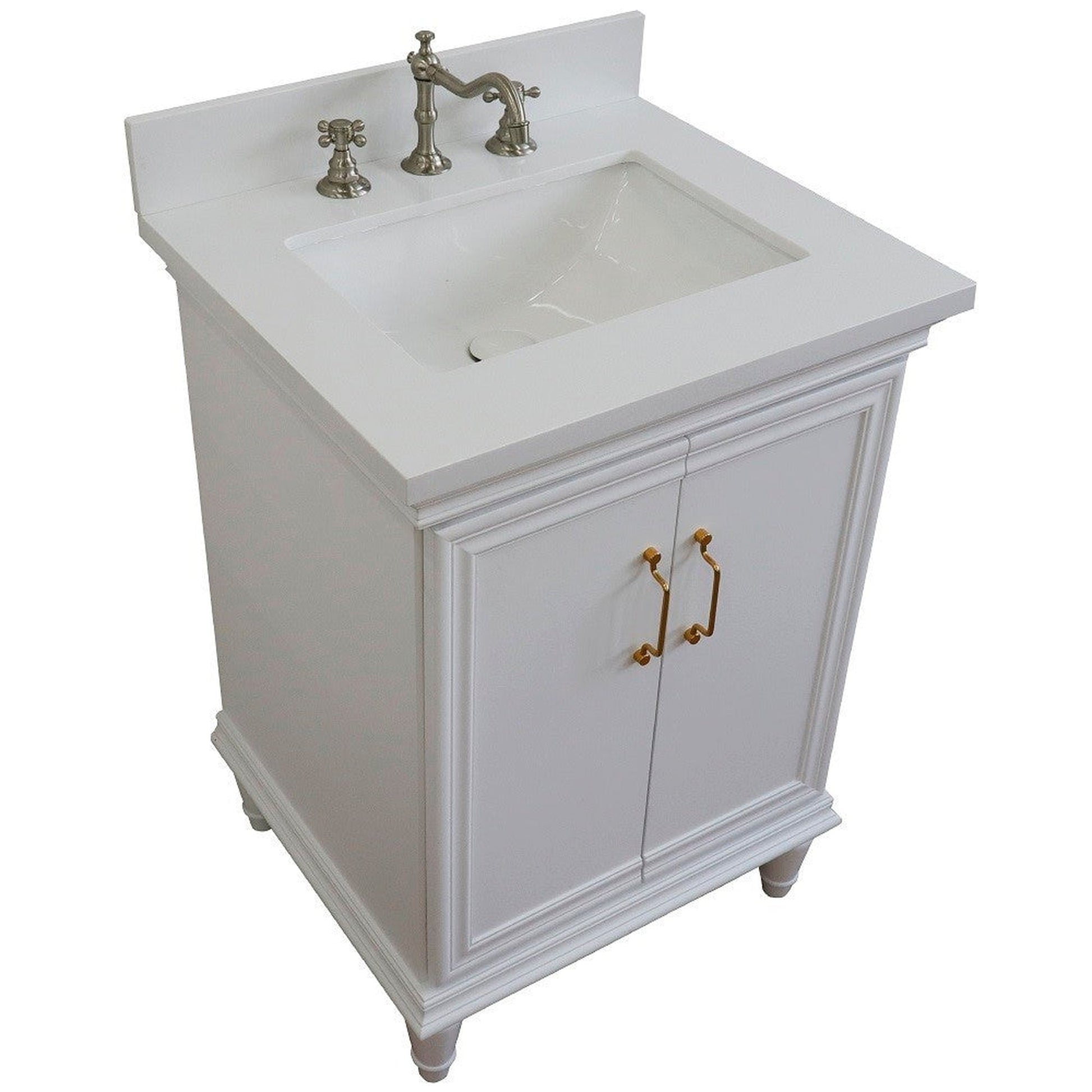 Bellaterra Home Forli 25" 2-Door 1-Drawer White Freestanding Vanity Set With Ceramic Undermount Rectangular Sink And White Quartz Top