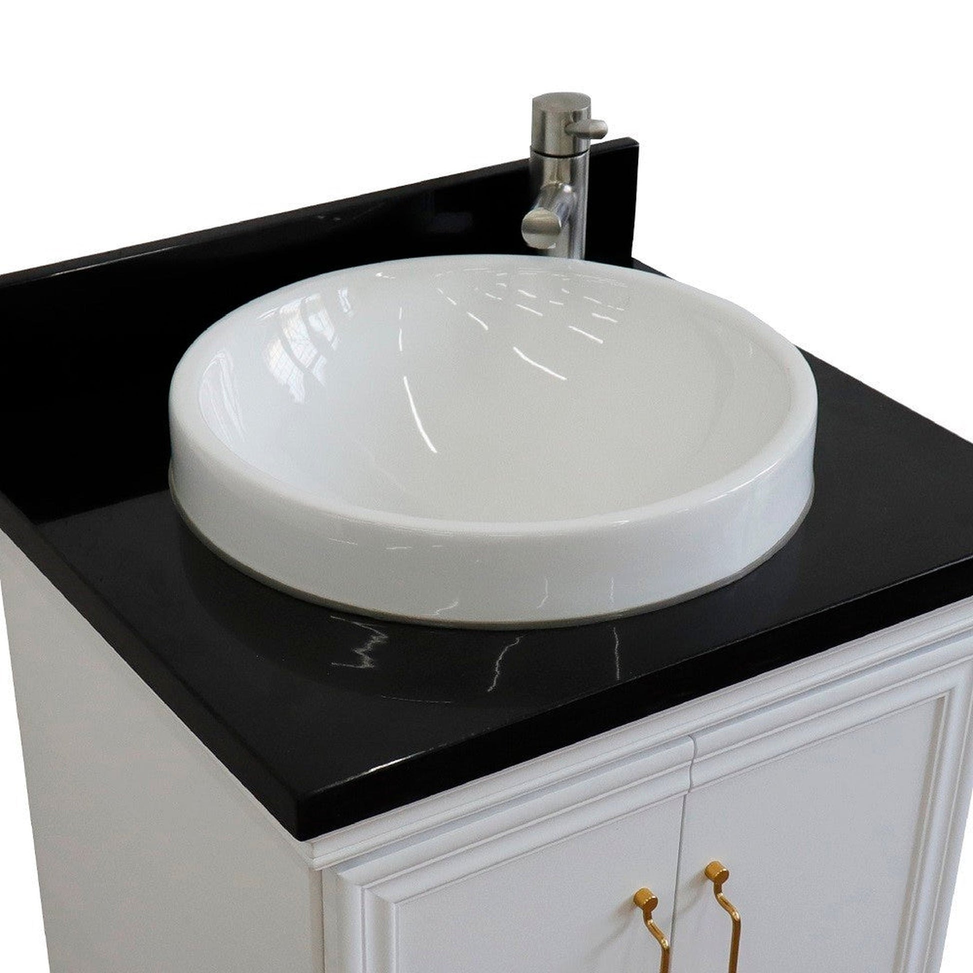 Bellaterra Home Forli 25" 2-Door 1-Drawer White Freestanding Vanity Set With Ceramic Vessel Sink And Black Galaxy Granite Top