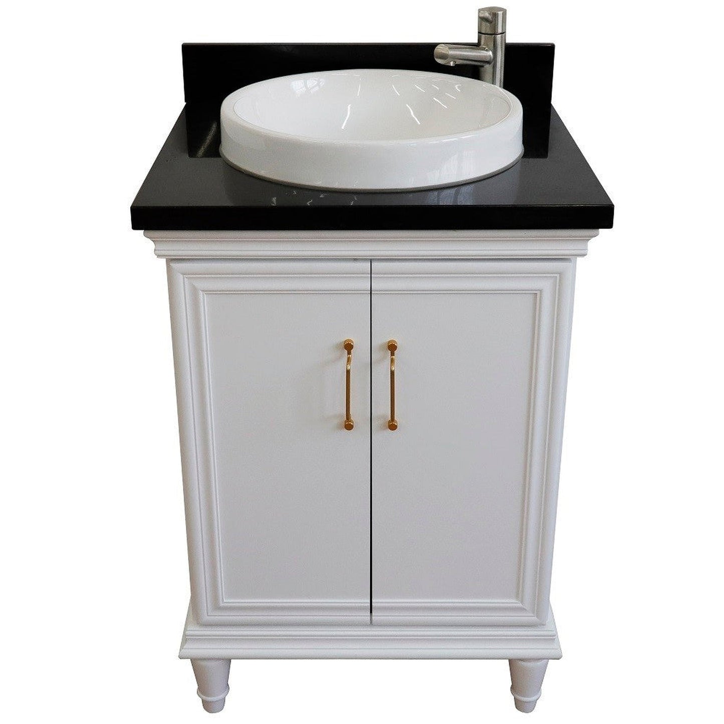 Bellaterra Home Forli 25" 2-Door 1-Drawer White Freestanding Vanity Set With Ceramic Vessel Sink And Black Galaxy Granite Top