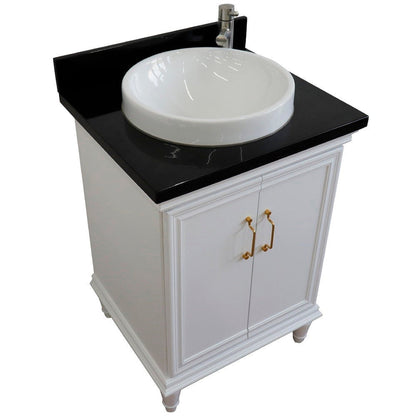 Bellaterra Home Forli 25" 2-Door 1-Drawer White Freestanding Vanity Set With Ceramic Vessel Sink And Black Galaxy Granite Top