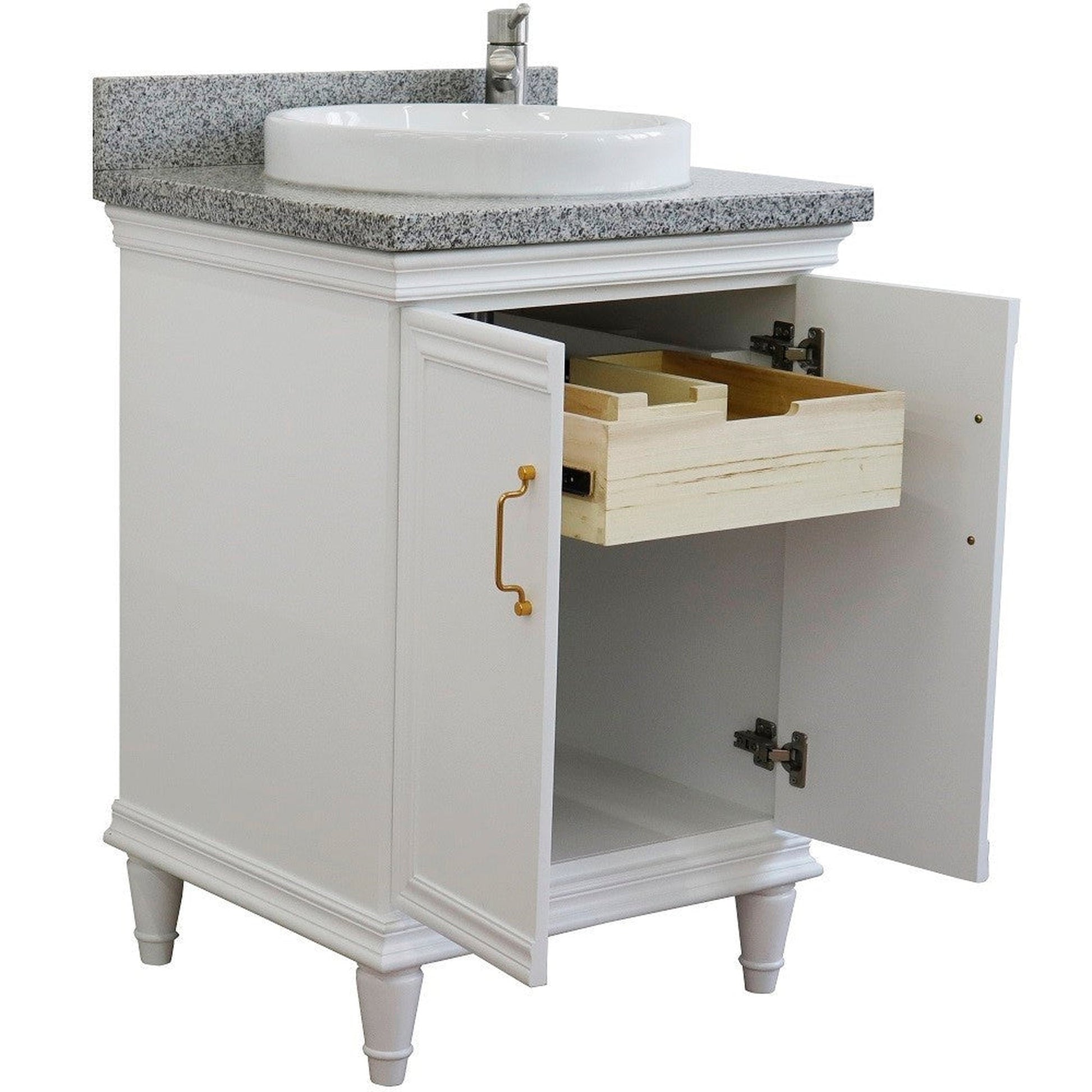 Bellaterra Home Forli 25" 2-Door 1-Drawer White Freestanding Vanity Set With Ceramic Vessel Sink And Gray Granite Top