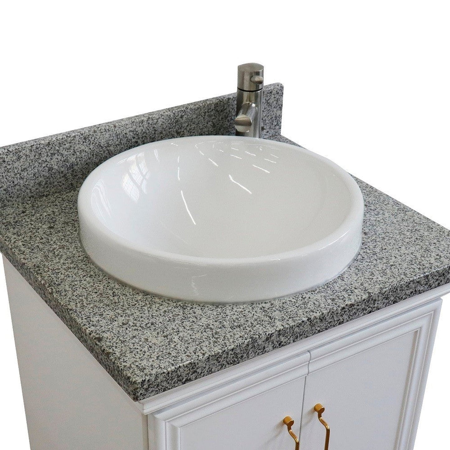 Bellaterra Home Forli 25" 2-Door 1-Drawer White Freestanding Vanity Set With Ceramic Vessel Sink And Gray Granite Top