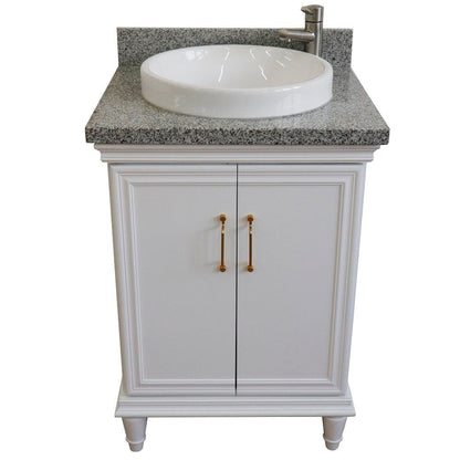 Bellaterra Home Forli 25" 2-Door 1-Drawer White Freestanding Vanity Set With Ceramic Vessel Sink And Gray Granite Top