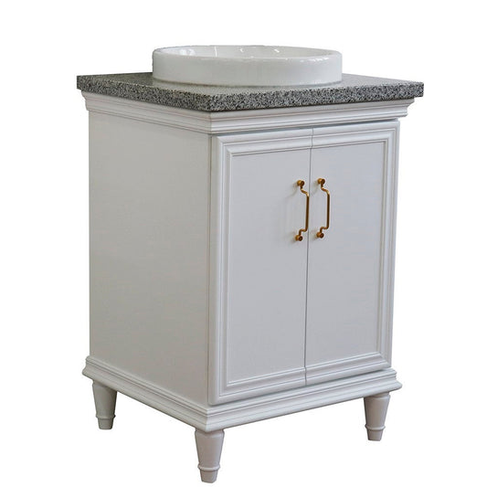 Bellaterra Home Forli 25" 2-Door 1-Drawer White Freestanding Vanity Set With Ceramic Vessel Sink And Gray Granite Top