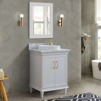 Bellaterra Home Forli 25" 2-Door 1-Drawer White Freestanding Vanity Set With Ceramic Vessel Sink And White Carrara Marble Top