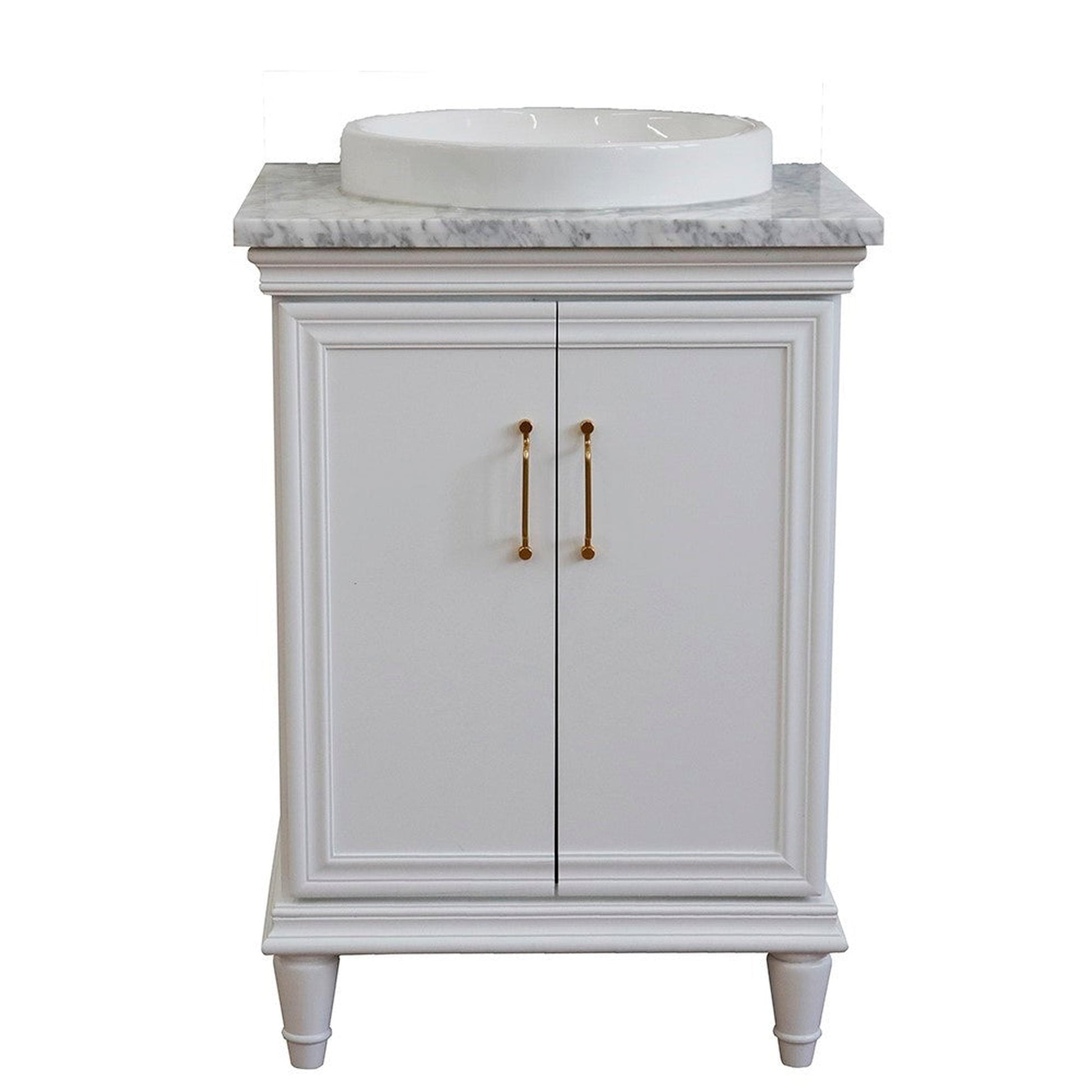 Bellaterra Home Forli 25" 2-Door 1-Drawer White Freestanding Vanity Set With Ceramic Vessel Sink And White Carrara Marble Top