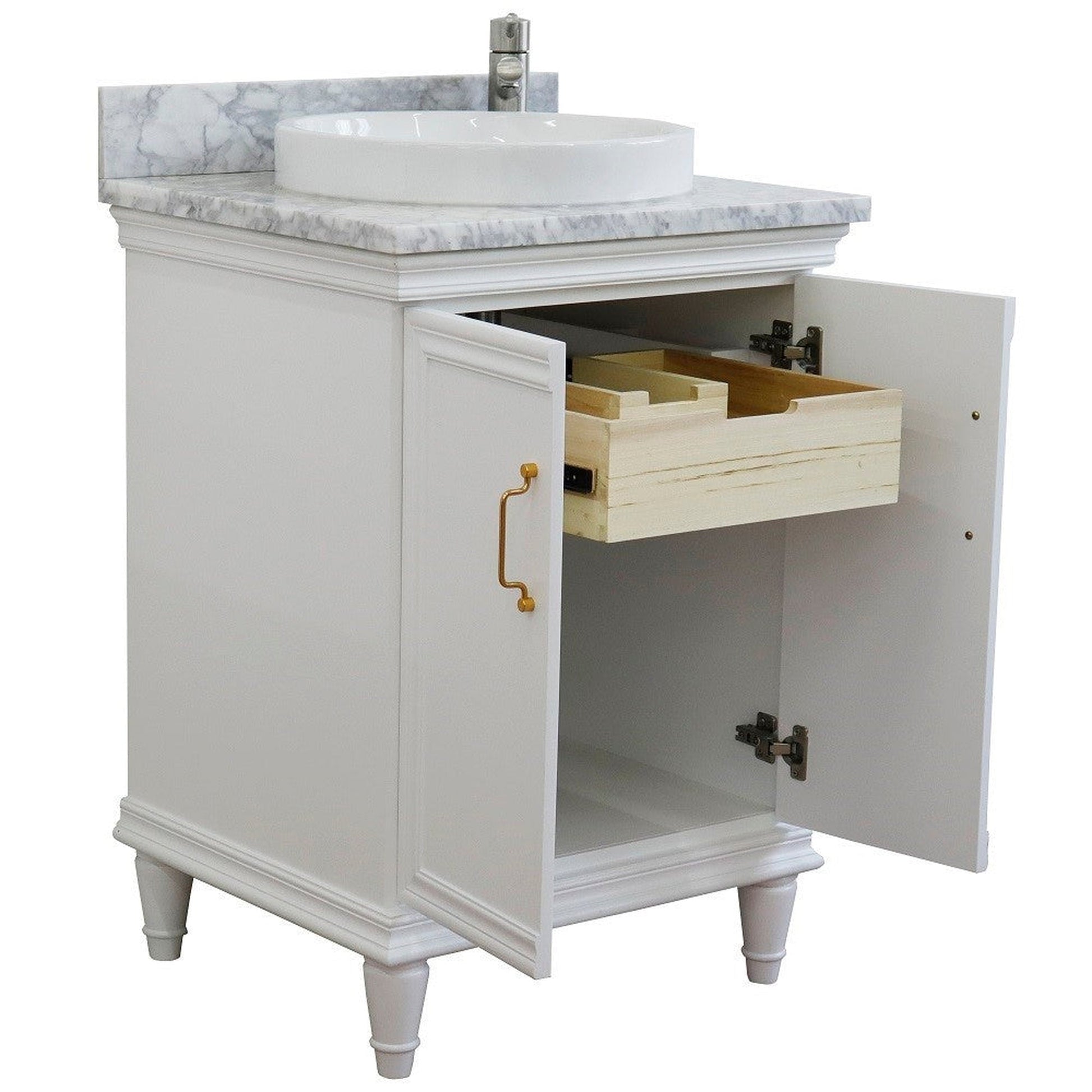 Bellaterra Home Forli 25" 2-Door 1-Drawer White Freestanding Vanity Set With Ceramic Vessel Sink And White Carrara Marble Top