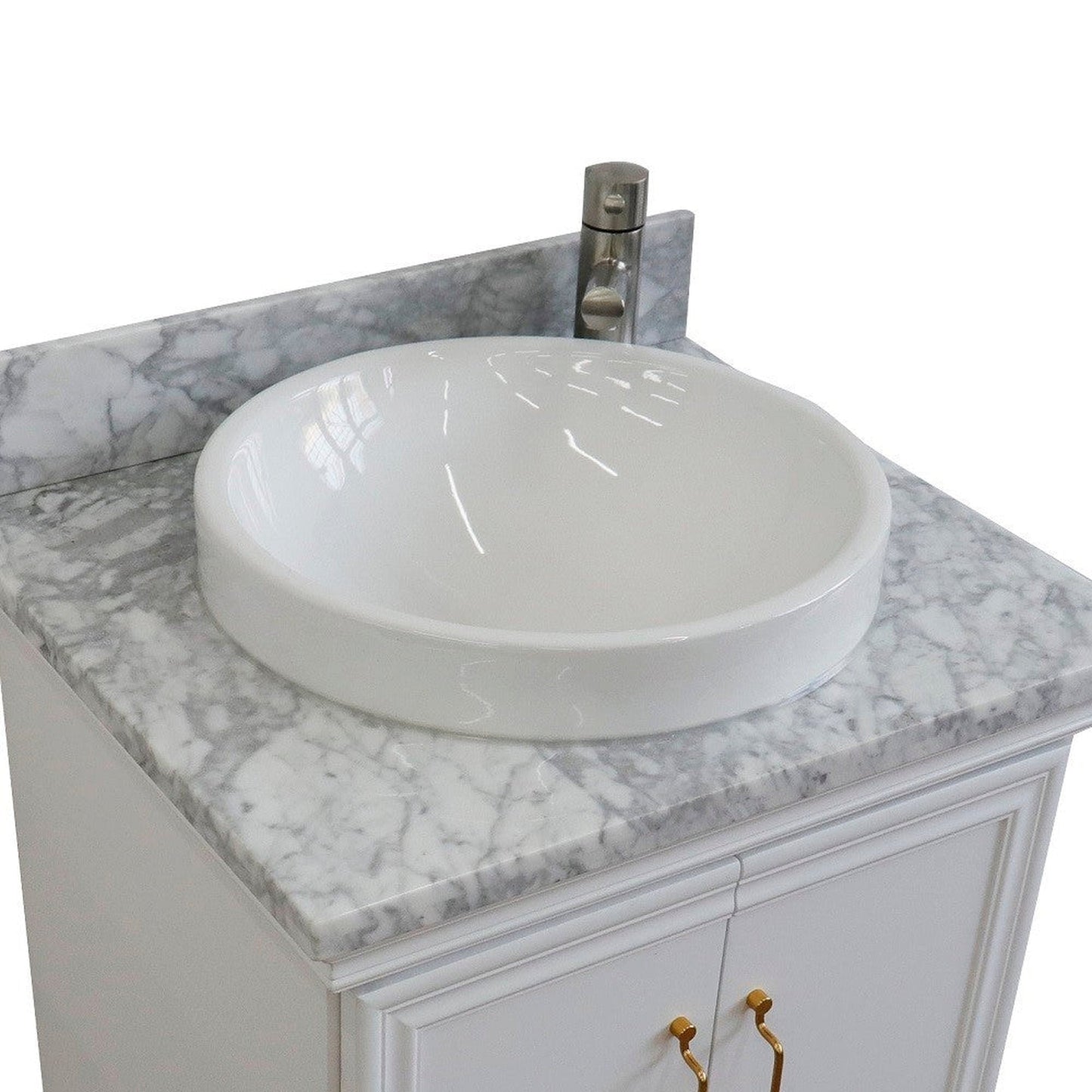 Bellaterra Home Forli 25" 2-Door 1-Drawer White Freestanding Vanity Set With Ceramic Vessel Sink And White Carrara Marble Top