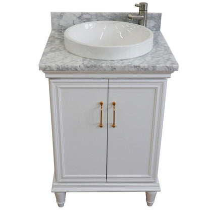 Bellaterra Home Forli 25" 2-Door 1-Drawer White Freestanding Vanity Set With Ceramic Vessel Sink And White Carrara Marble Top