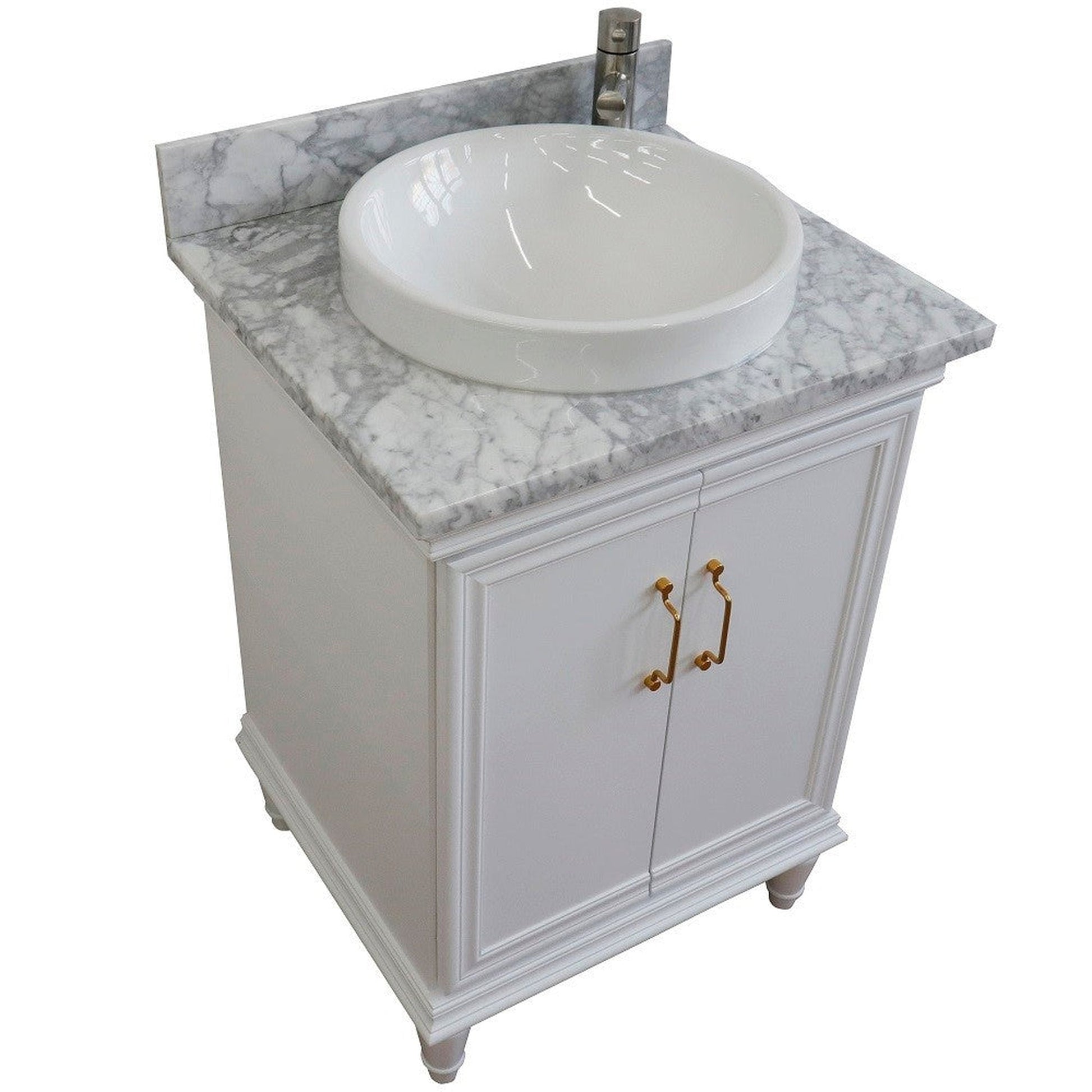Bellaterra Home Forli 25" 2-Door 1-Drawer White Freestanding Vanity Set With Ceramic Vessel Sink And White Carrara Marble Top