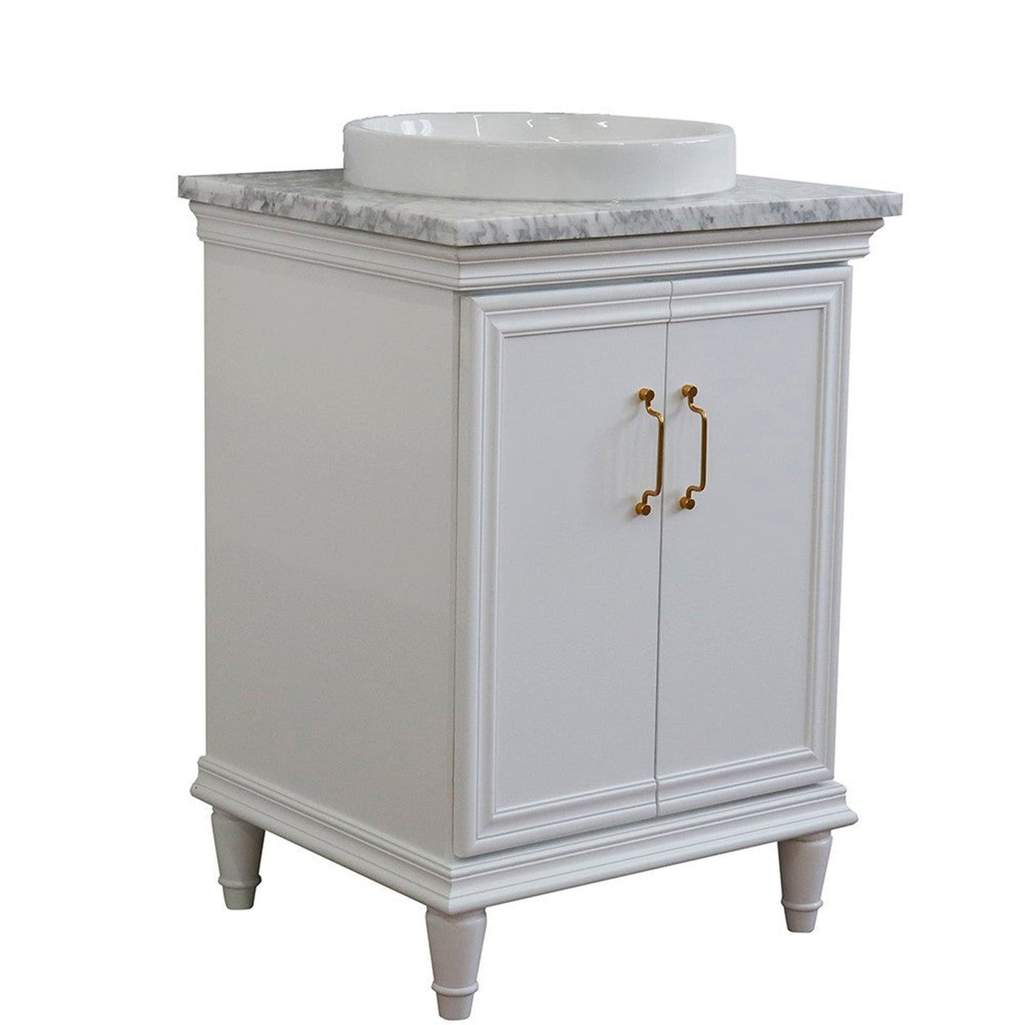 Bellaterra Home Forli 25" 2-Door 1-Drawer White Freestanding Vanity Set With Ceramic Vessel Sink And White Carrara Marble Top