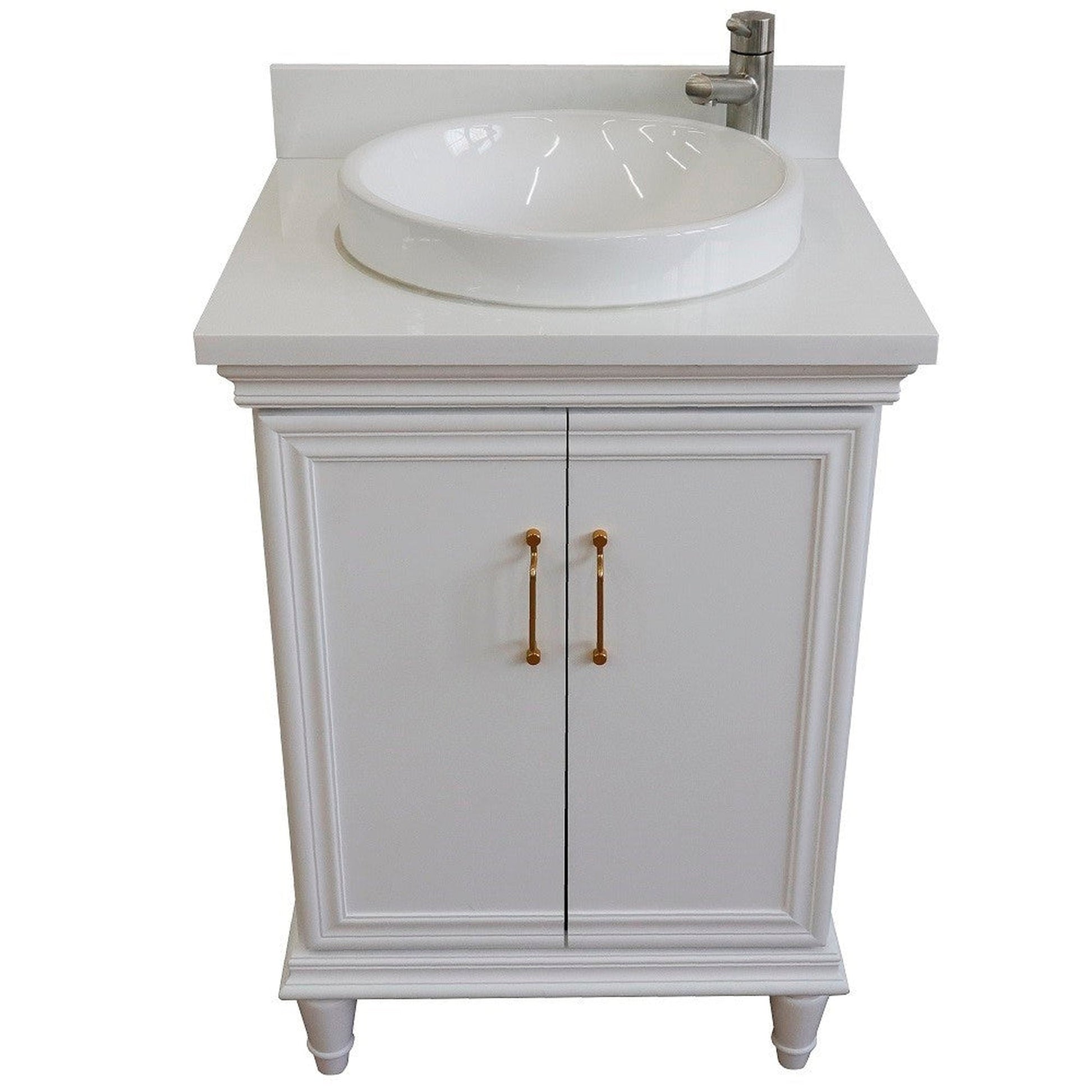 Bellaterra Home Forli 25" 2-Door 1-Drawer White Freestanding Vanity Set With Ceramic Vessel Sink And White Quartz Top