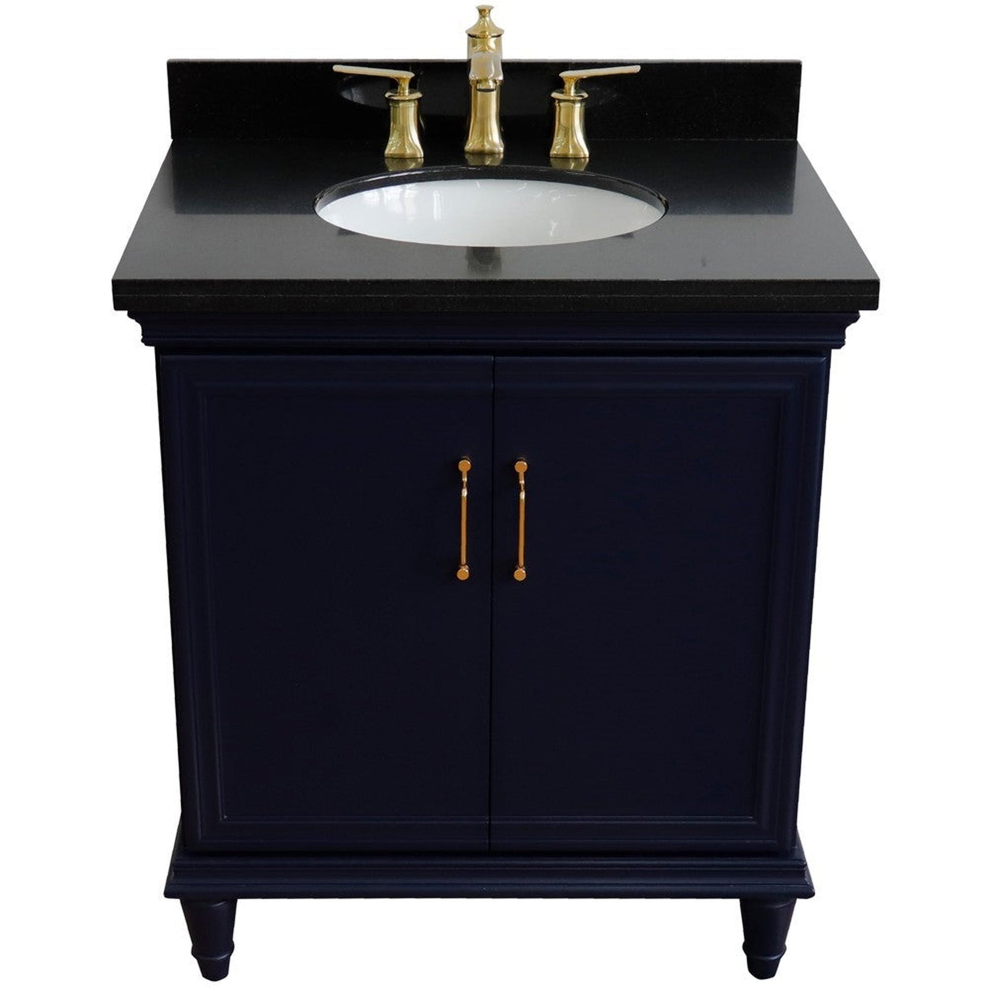 Bellaterra Home Forli 31" 2-Door 1-Drawer Blue Freestanding Vanity Set With Ceramic Undermount Oval Sink And Black Galaxy Granite Top