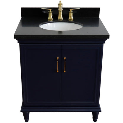 Bellaterra Home Forli 31" 2-Door 1-Drawer Blue Freestanding Vanity Set With Ceramic Undermount Oval Sink And Black Galaxy Granite Top