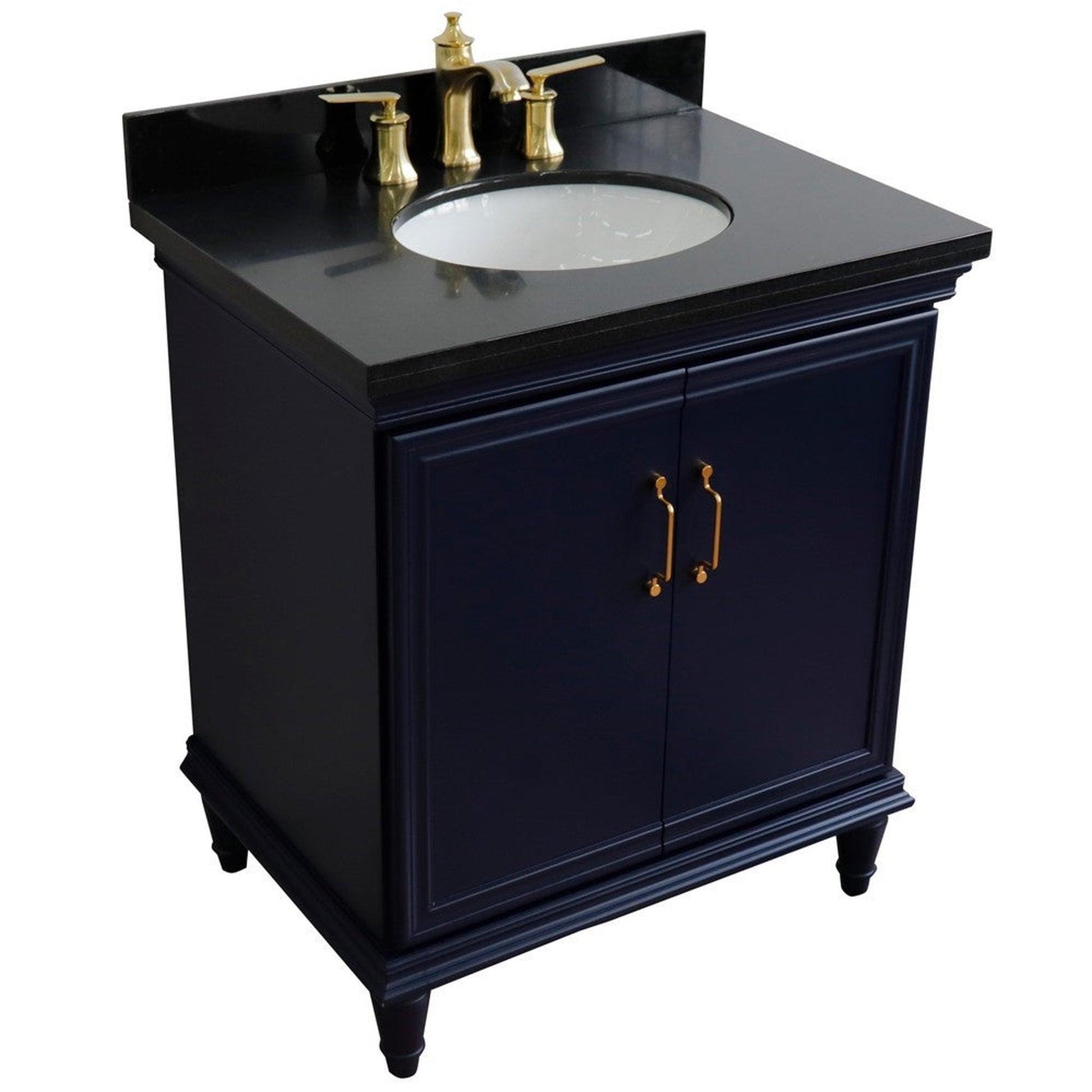 Bellaterra Home Forli 31" 2-Door 1-Drawer Blue Freestanding Vanity Set With Ceramic Undermount Oval Sink And Black Galaxy Granite Top