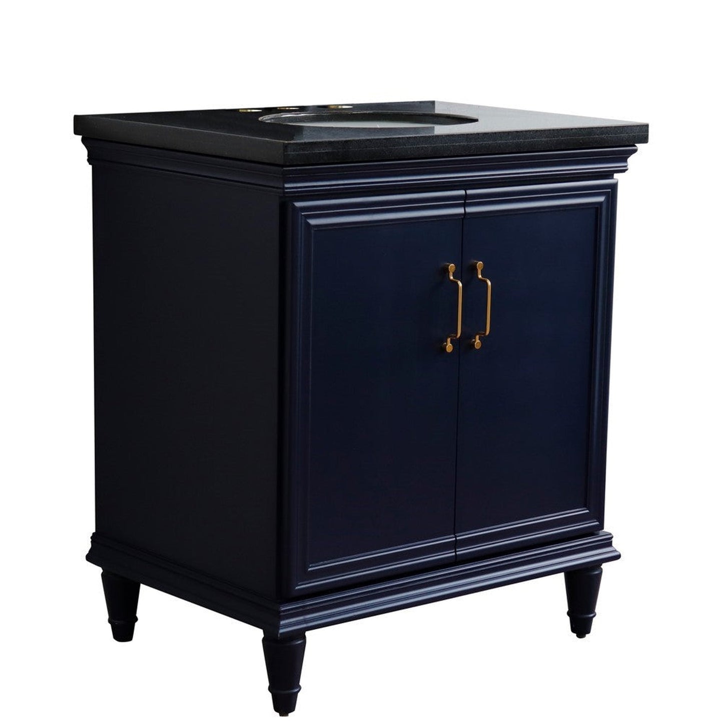 Bellaterra Home Forli 31" 2-Door 1-Drawer Blue Freestanding Vanity Set With Ceramic Undermount Oval Sink And Black Galaxy Granite Top