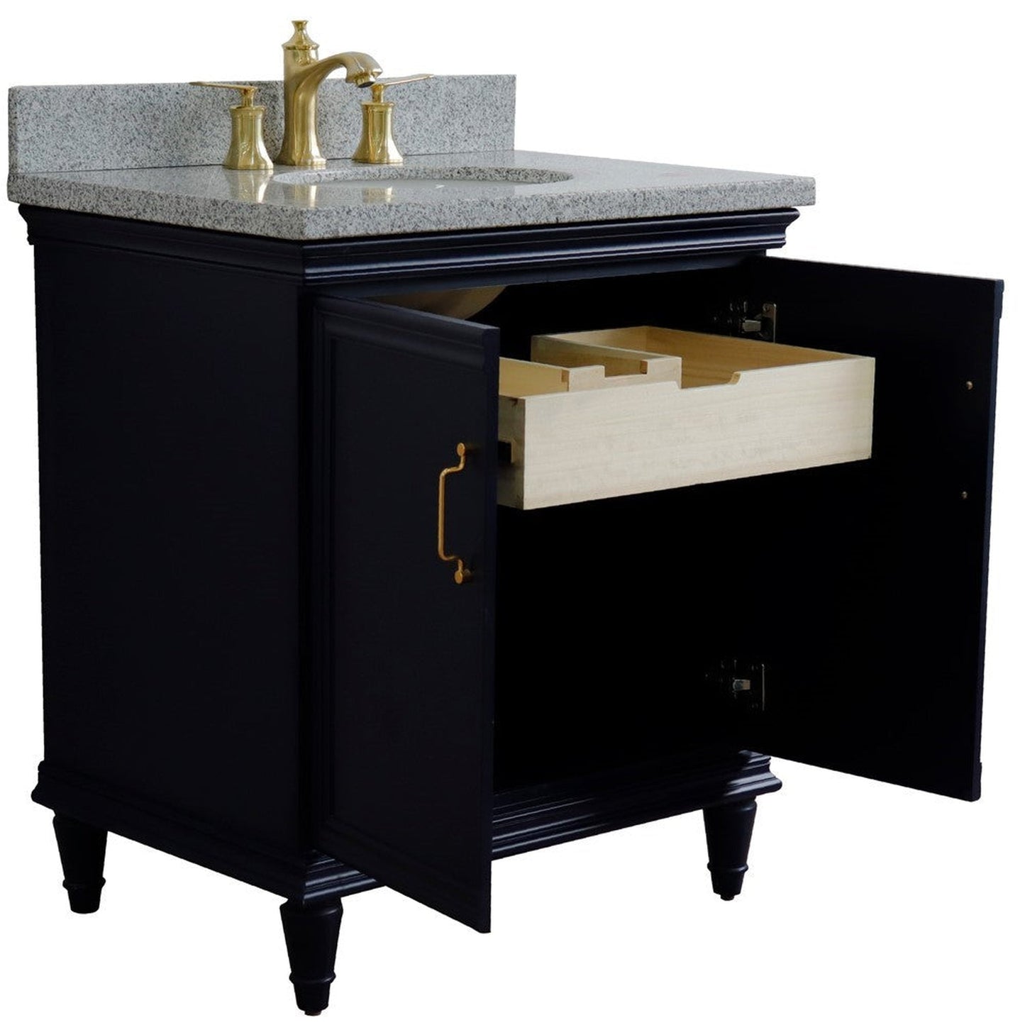 Bellaterra Home Forli 31" 2-Door 1-Drawer Blue Freestanding Vanity Set With Ceramic Undermount Oval Sink And Gray Granite Top