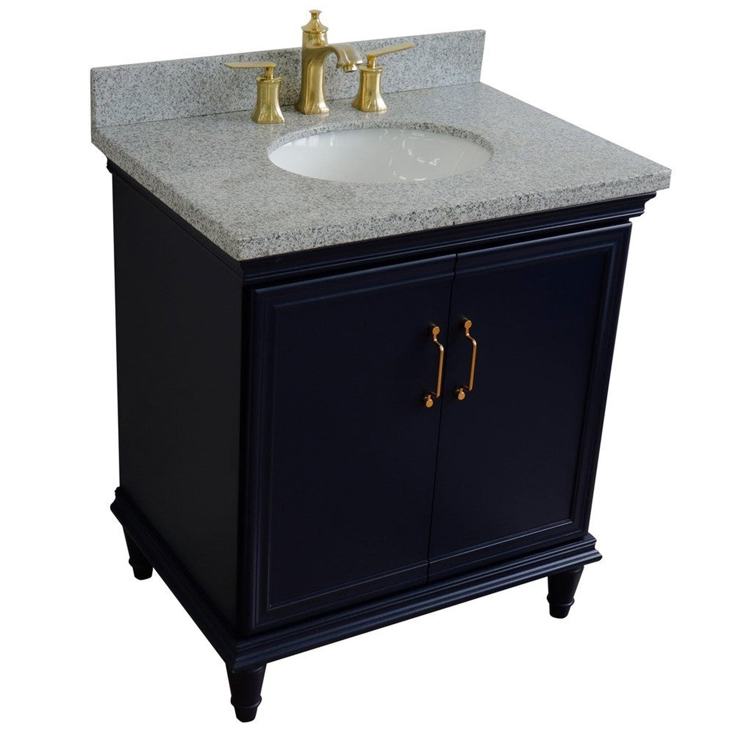 Bellaterra Home Forli 31" 2-Door 1-Drawer Blue Freestanding Vanity Set With Ceramic Undermount Oval Sink And Gray Granite Top