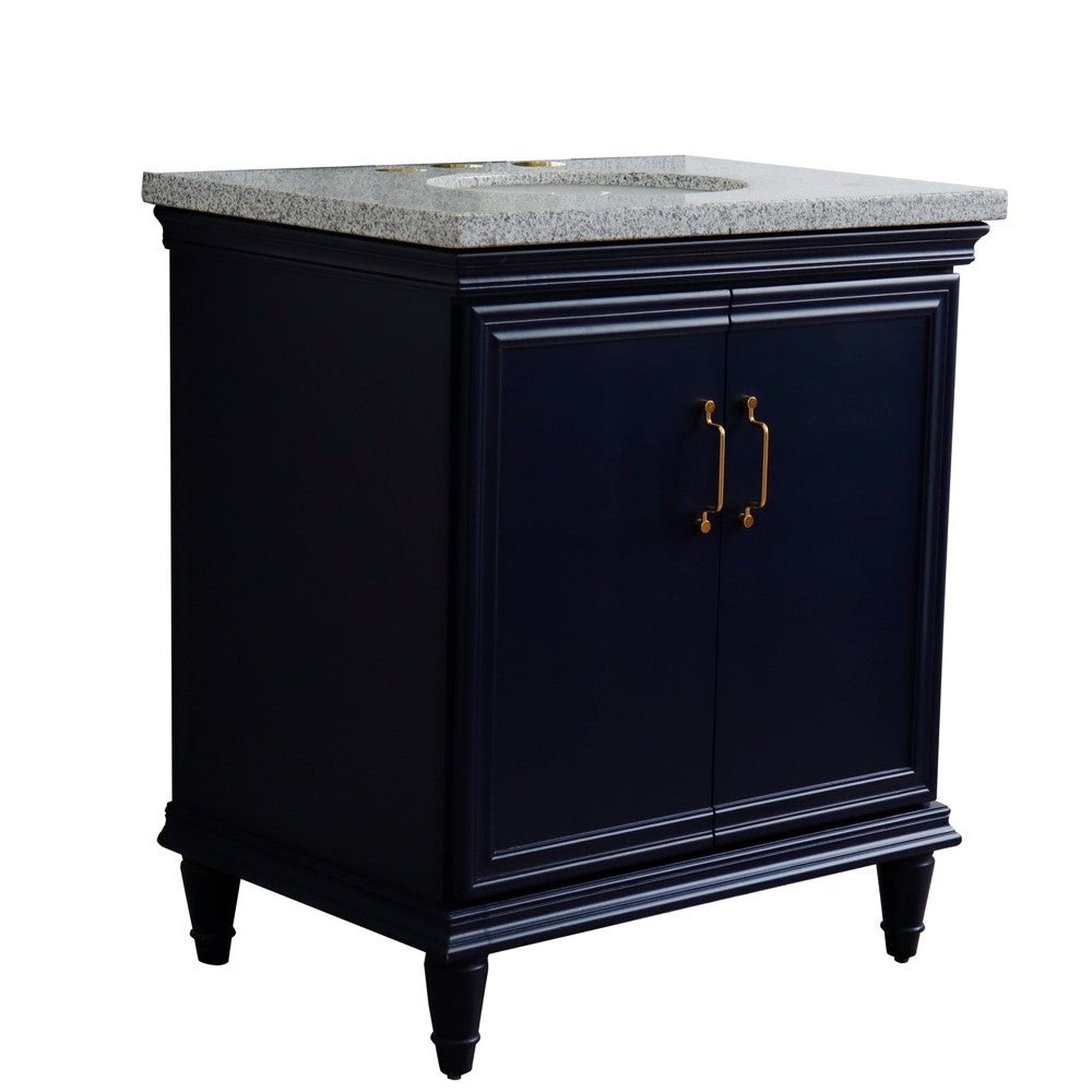 Bellaterra Home Forli 31" 2-Door 1-Drawer Blue Freestanding Vanity Set With Ceramic Undermount Oval Sink And Gray Granite Top