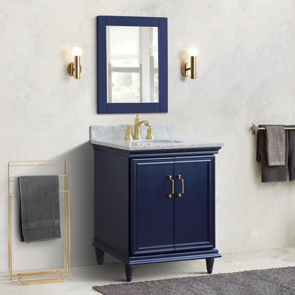 Bellaterra Home Forli 31" 2-Door 1-Drawer Blue Freestanding Vanity Set With Ceramic Undermount Oval Sink And White Carrara Marble Top